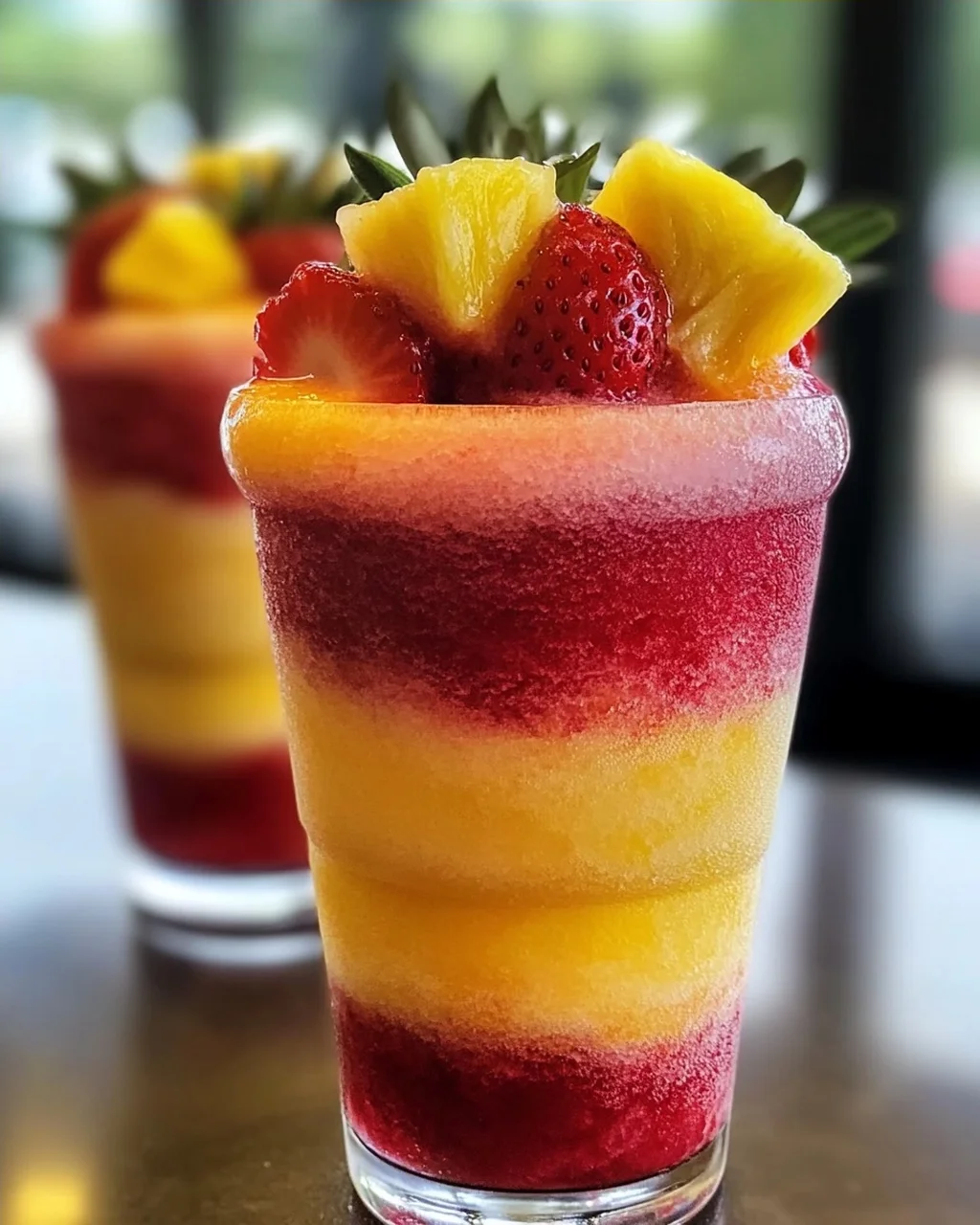 Ananas Erdbeer Swirl Slushies für heiße Sommertage