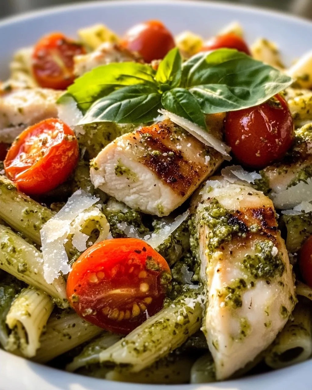 Aromatische Pesto Hähnchen Pasta mit süßen Kirschtomaten