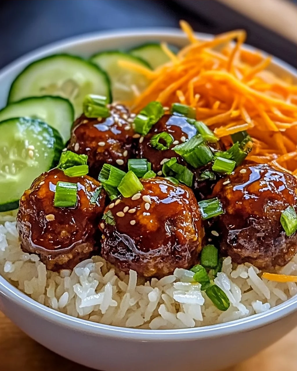 BBQ Fleischbällchen Reisbowl für schnelles Kochen