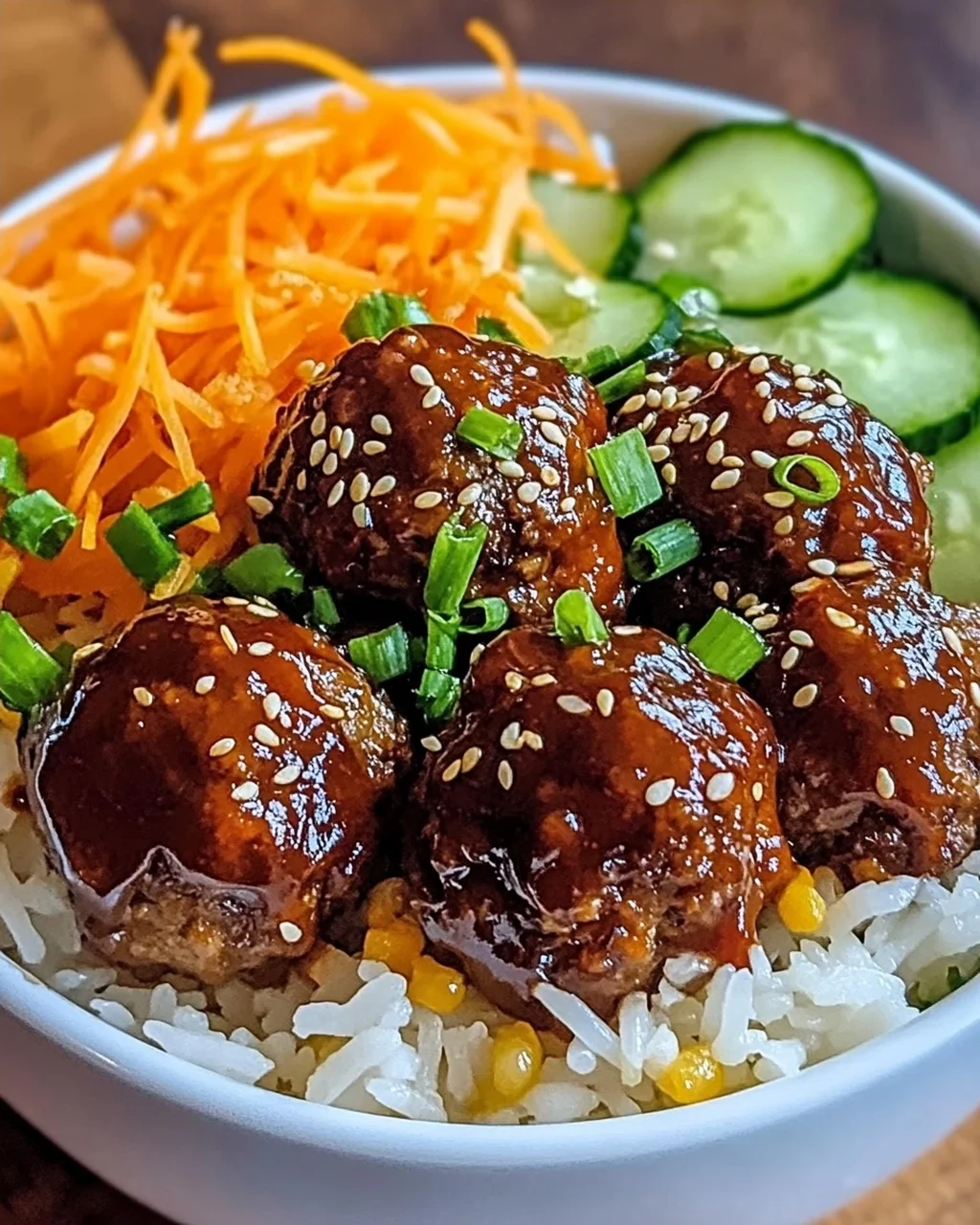 BBQ Fleischbällchen Reisbowl für schnelles Kochen