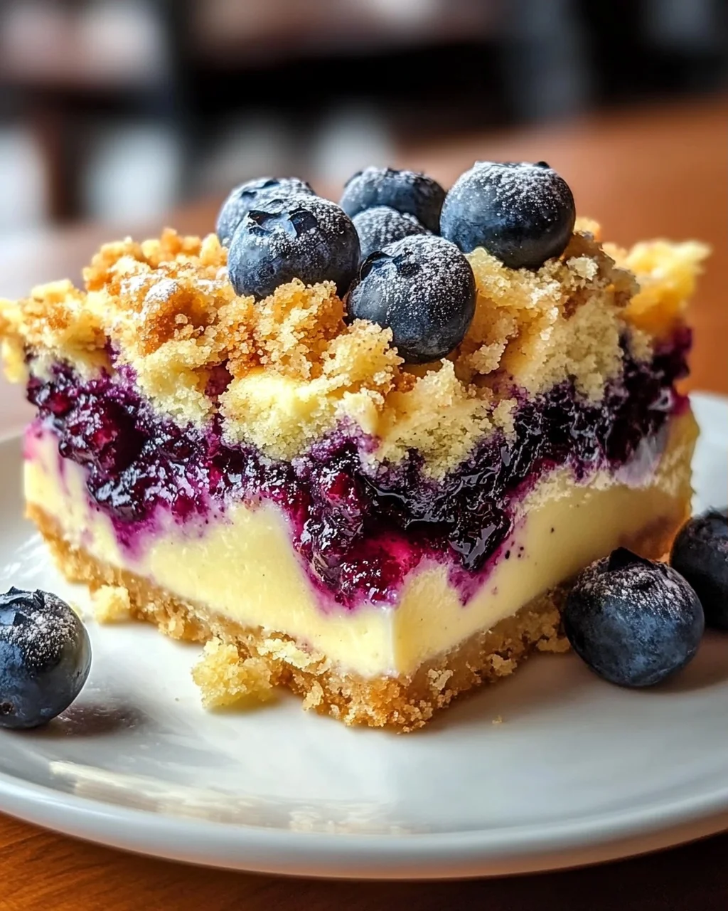 Blaubeerkuchen mit Pudding und Streusel