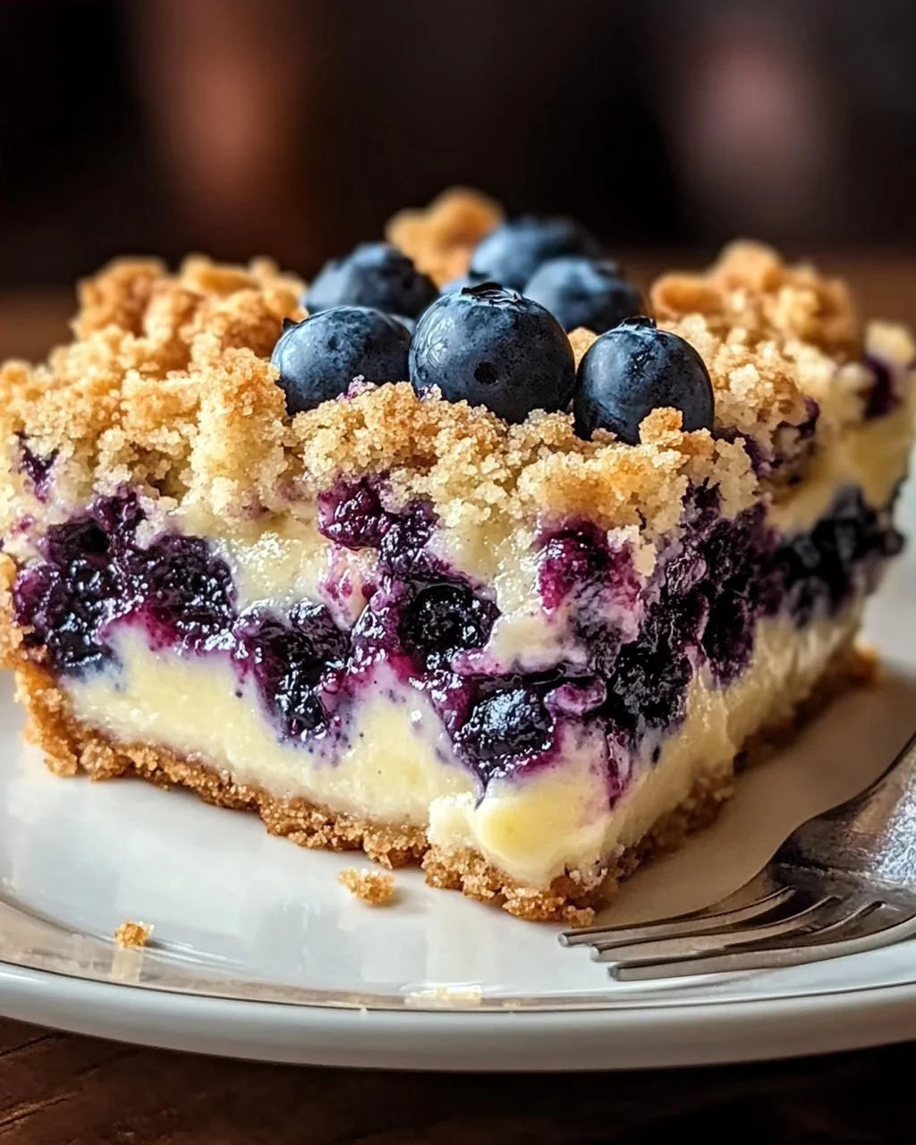 Blaubeerkuchen mit Pudding und Streusel