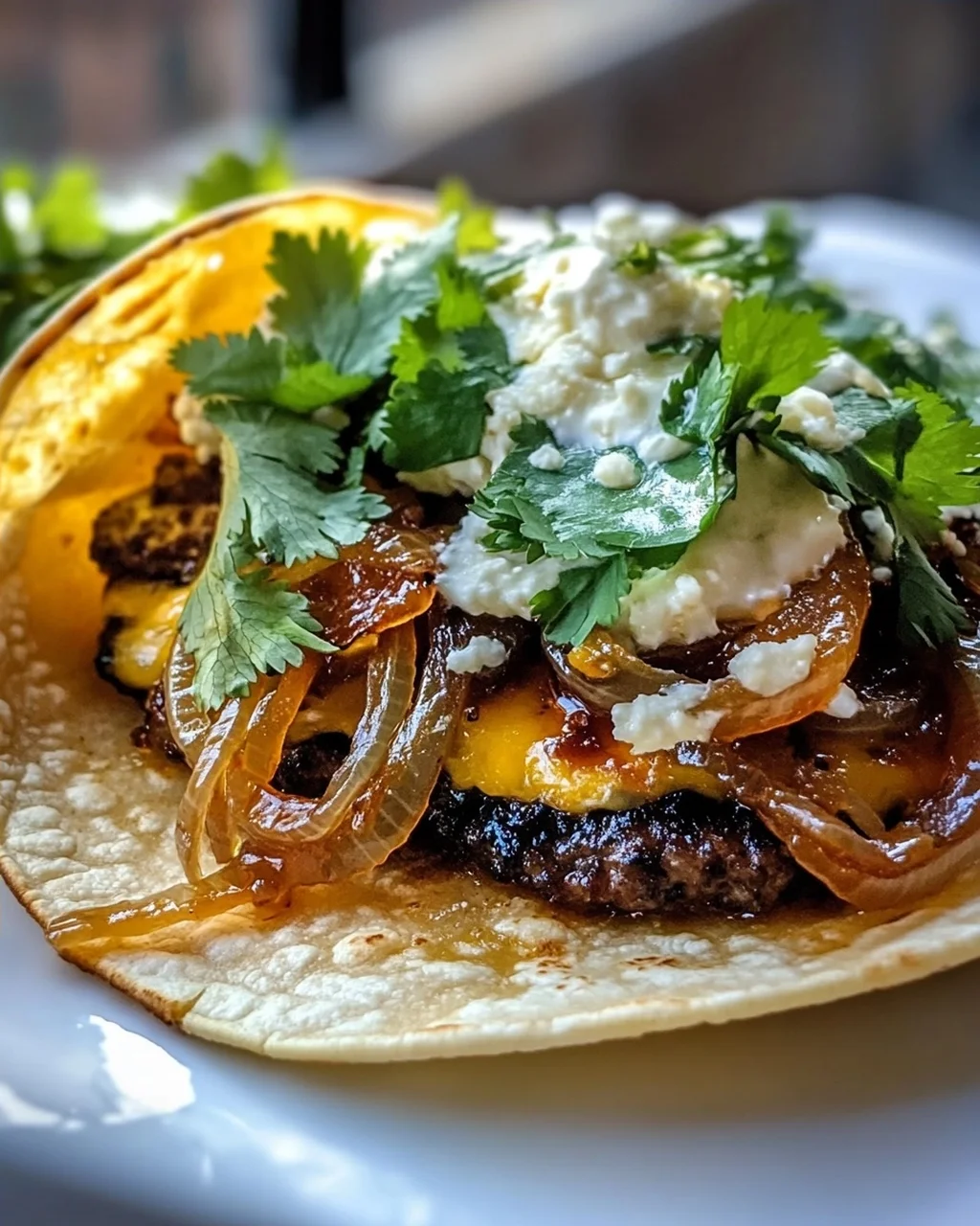 Caramelized Onion Smash Burger Tacos – A Delight!
