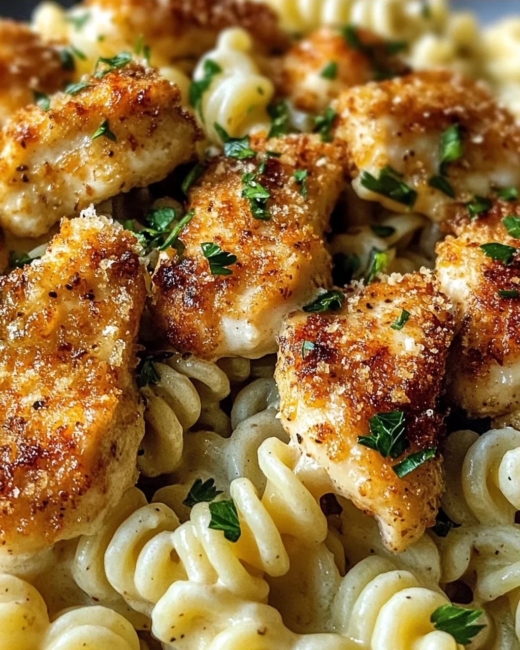 Cremige Knoblauch-Parmesan Hähnchen-Häppchen mit Rotini