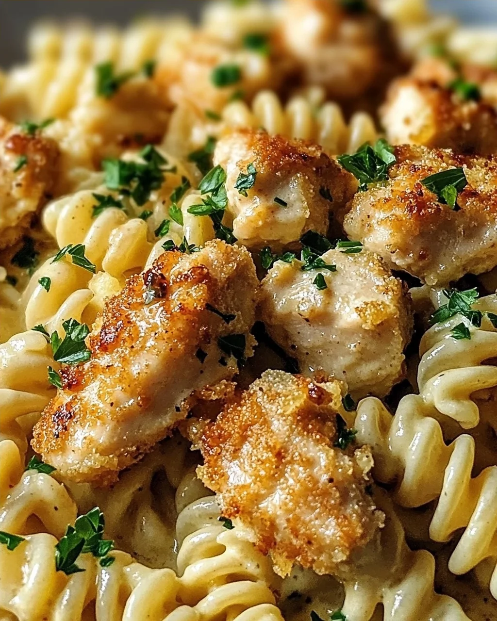 Cremige Knoblauch-Parmesan Hähnchen-Häppchen mit Rotini