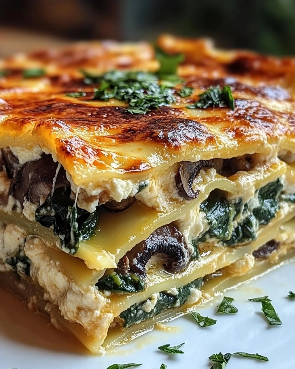 Cremige Spinat- und Pilzlasagne