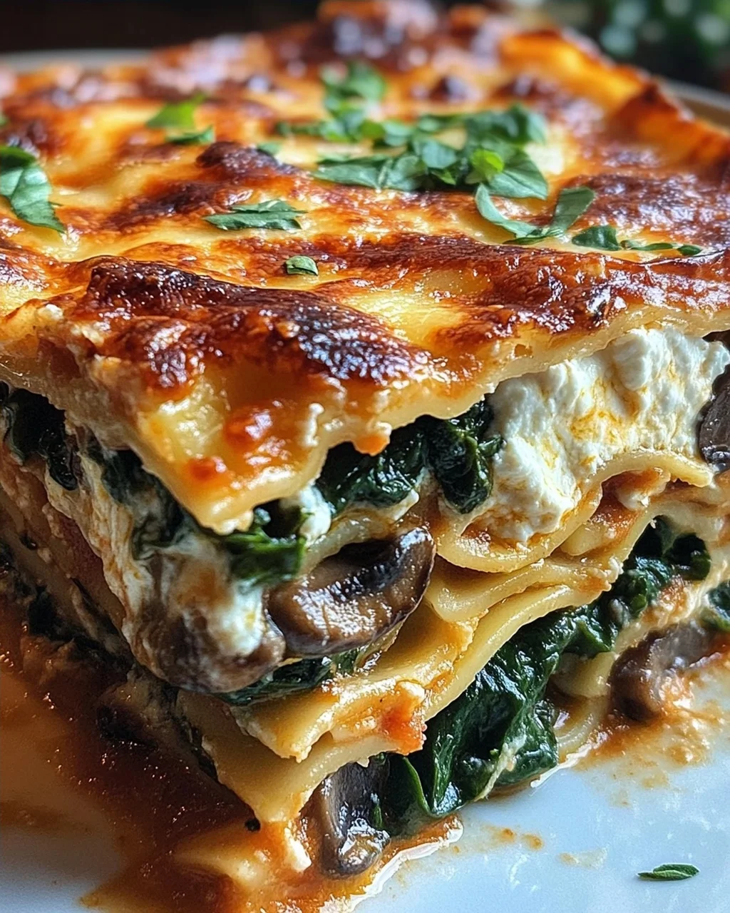 Cremige Spinat- und Pilzlasagne