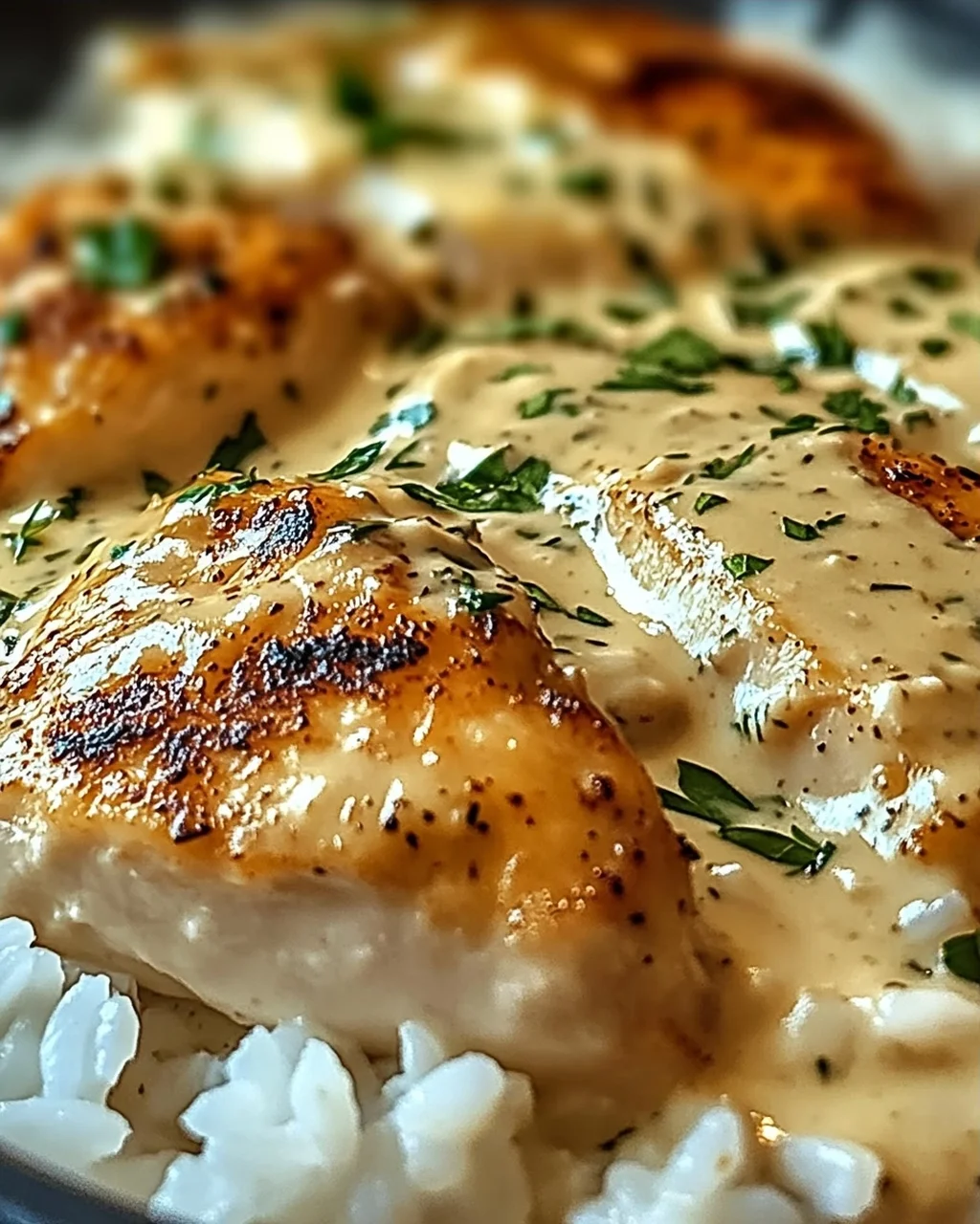 Cremiges Überbackenes Hühnchen und Reis zum Verlieben