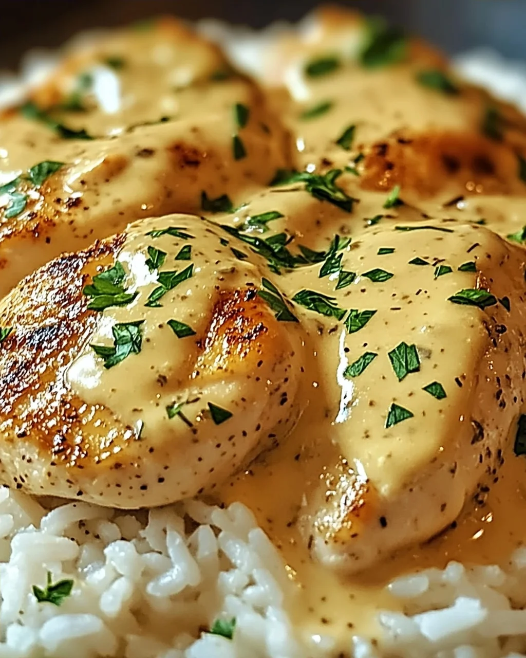 Cremiges Überbackenes Hühnchen und Reis zum Verlieben