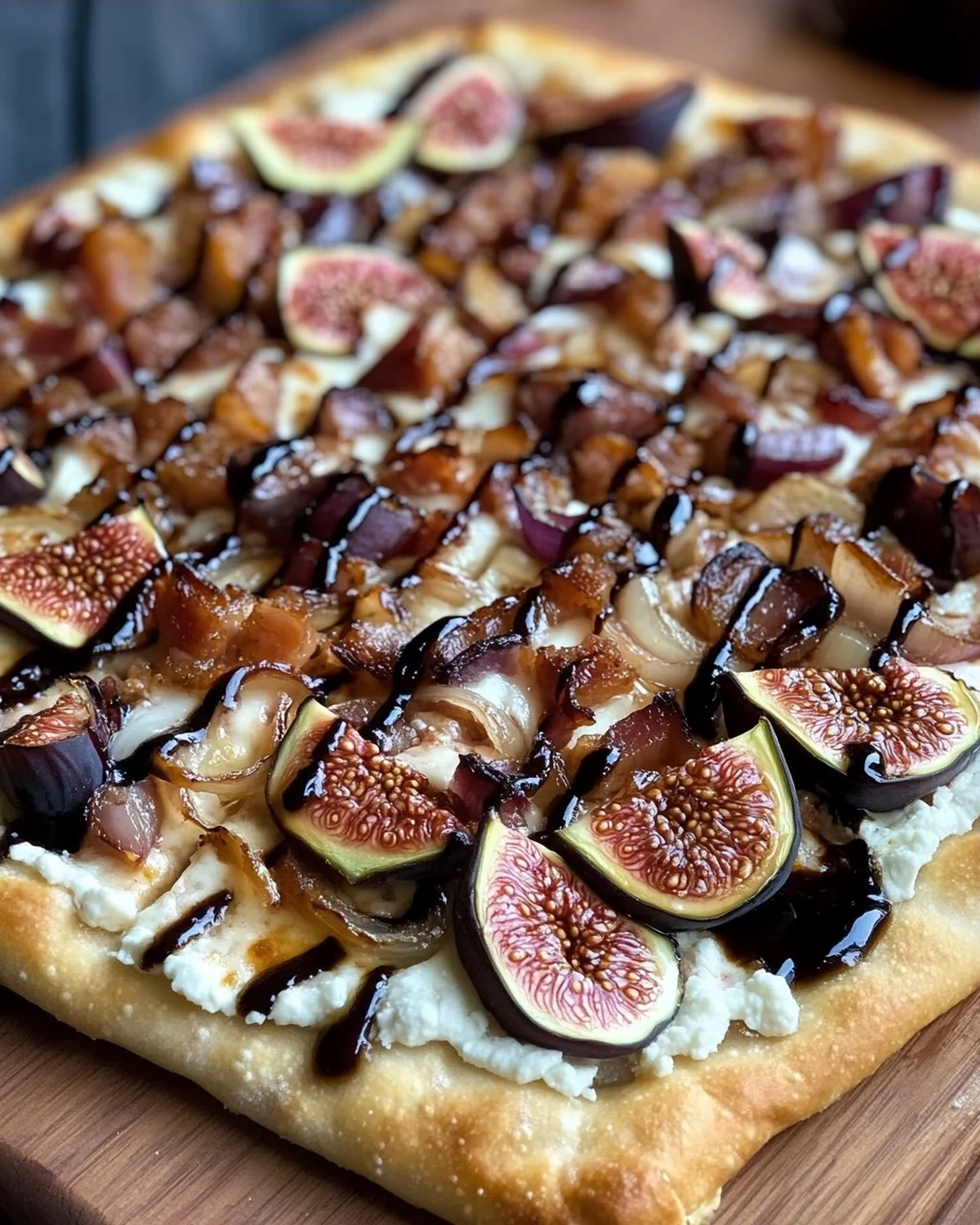 Feigen-Bacon-Pizza mit karamellisierten Zwiebeln und Balsamico
