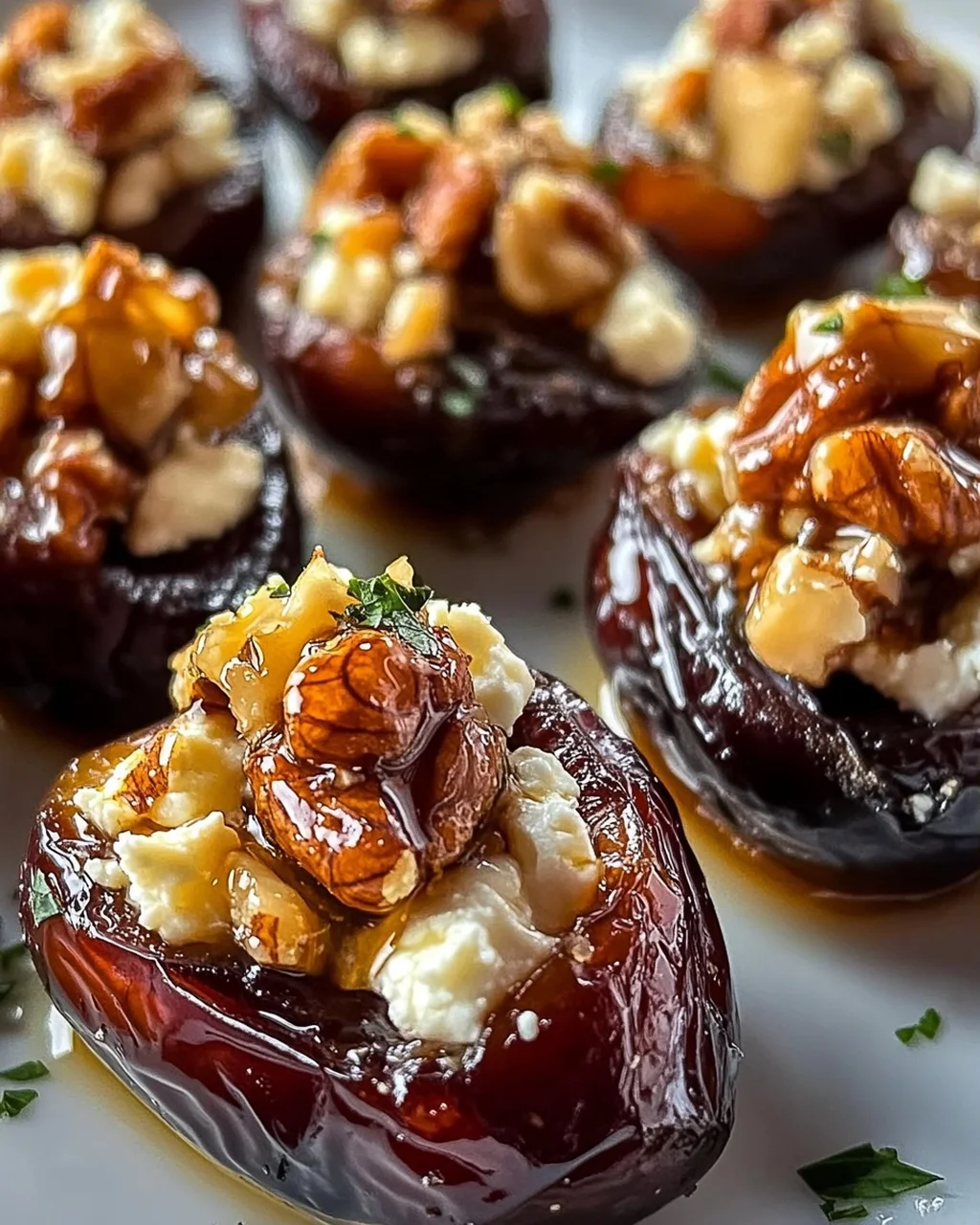 Feta Parmesan Datteln, gefüllt mit Honig-Walnuss-Knusper