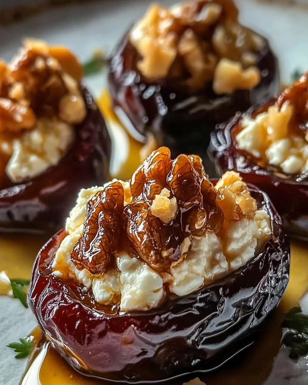 Feta Parmesan Datteln, gefüllt mit Honig-Walnuss-Knusper