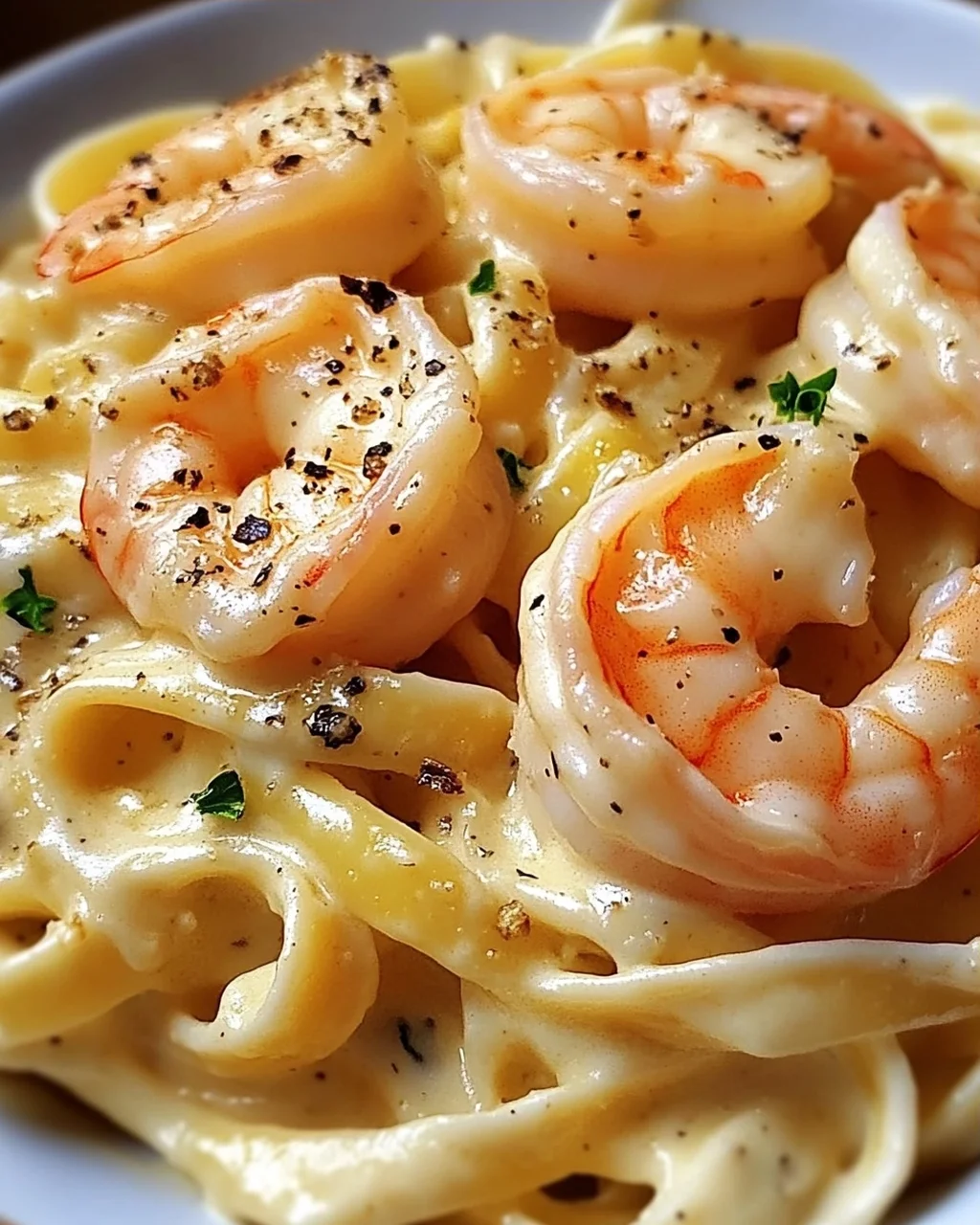 Fettuccine Alfredo mit Garnelen