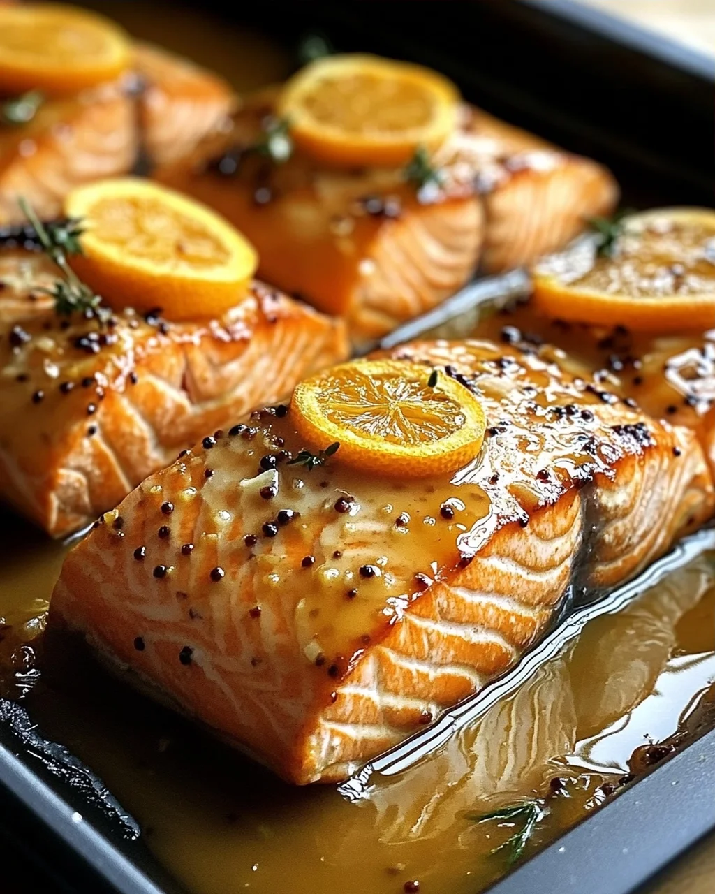 Gebackener Orangen-Lachs mit Honig-Senf-Glasur