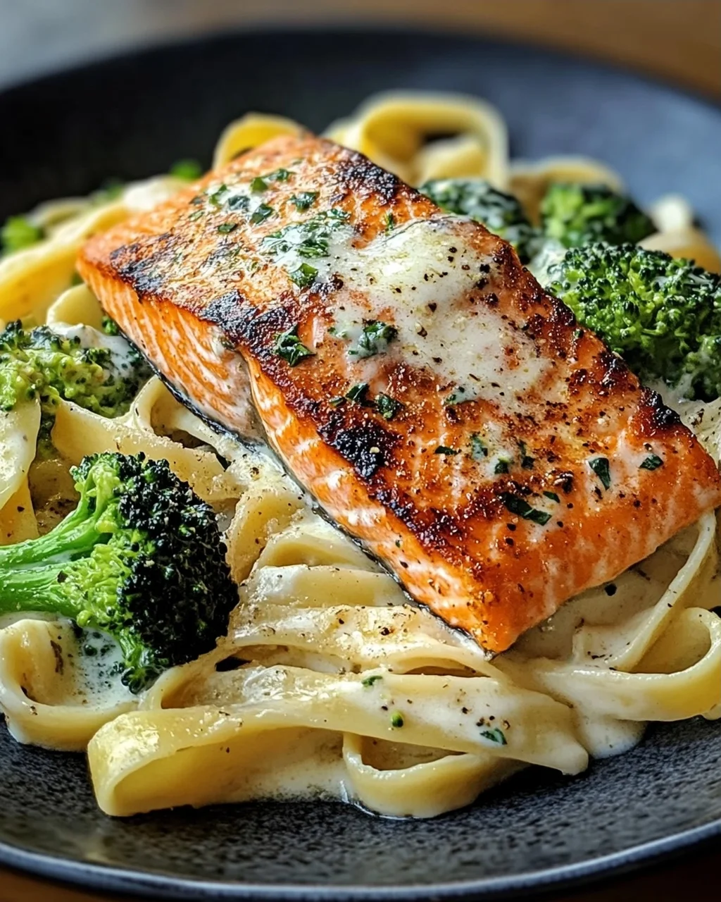 Gebratener Lachs und Brokkoli Alfredo