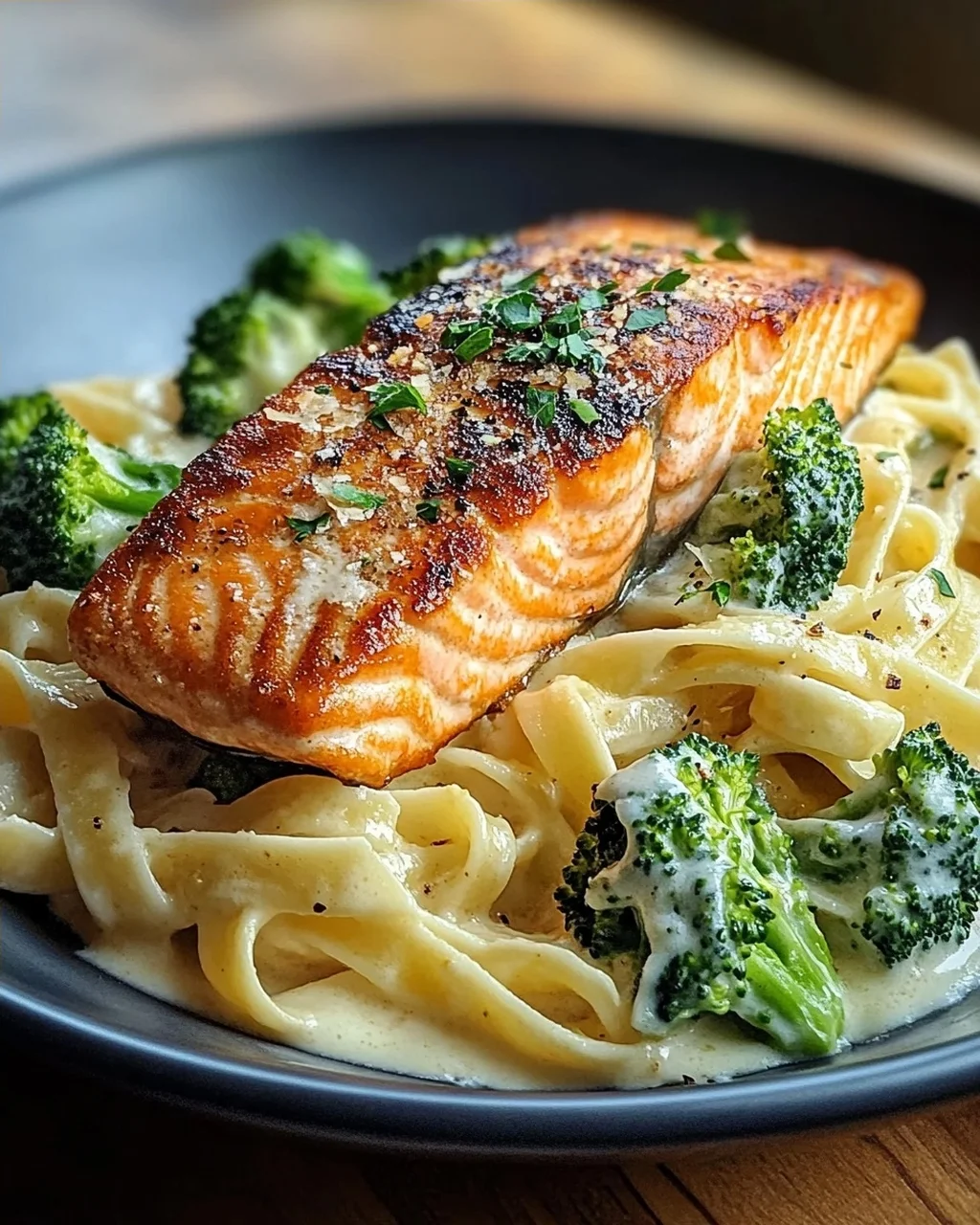 Gebratener Lachs und Brokkoli Alfredo