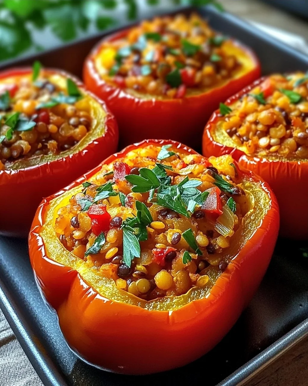Gefüllte Spitzpaprika mit roten Linsen