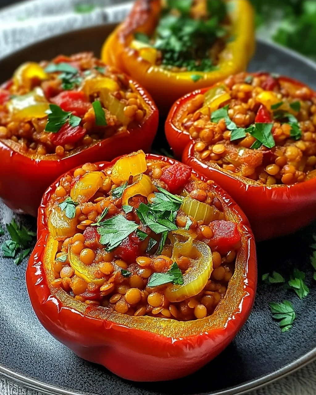 Gefüllte Spitzpaprika mit roten Linsen