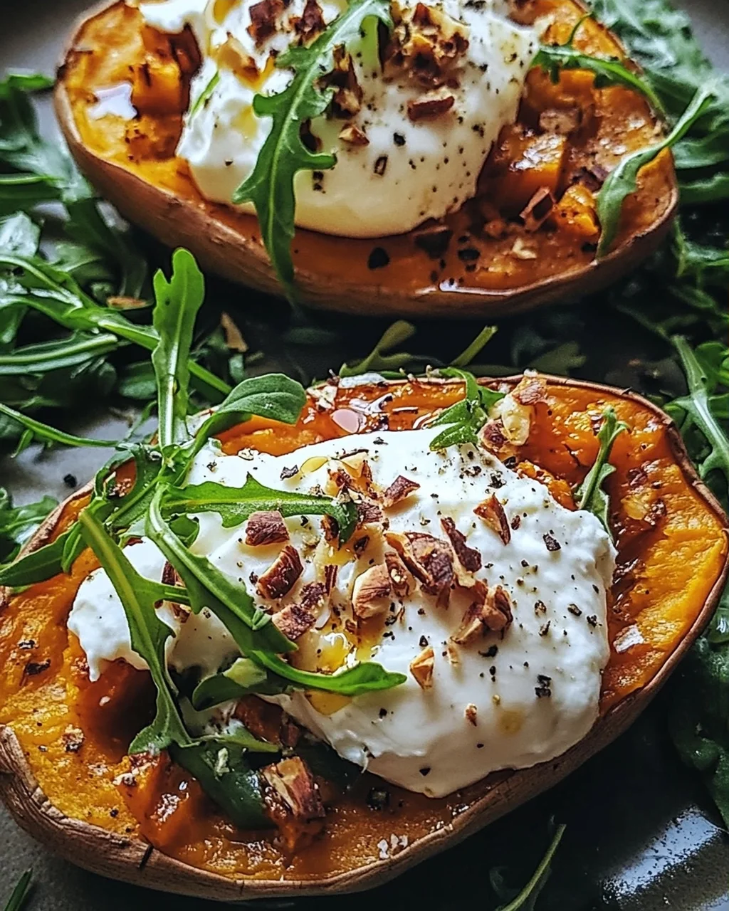 Gefüllte Süßkartoffeln mit Burrata