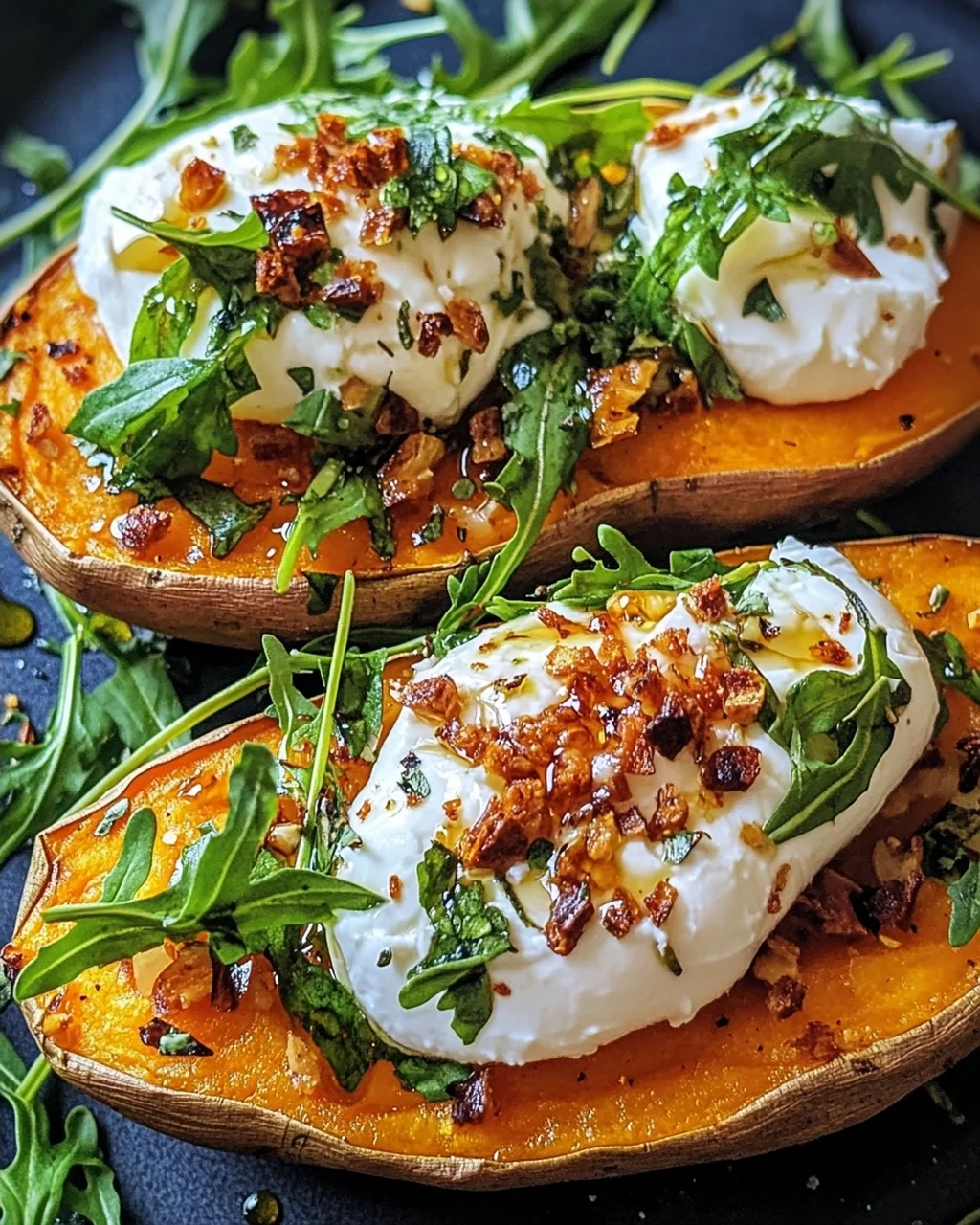 Gefüllte Süßkartoffeln mit Burrata