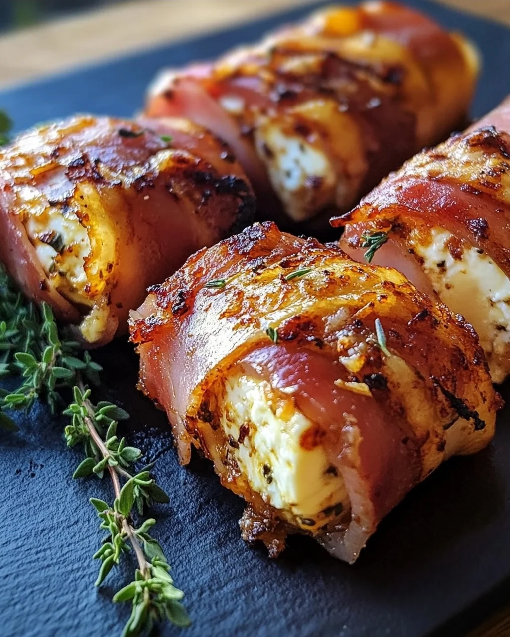 Gegrillte Feta-Schinkenröllchen