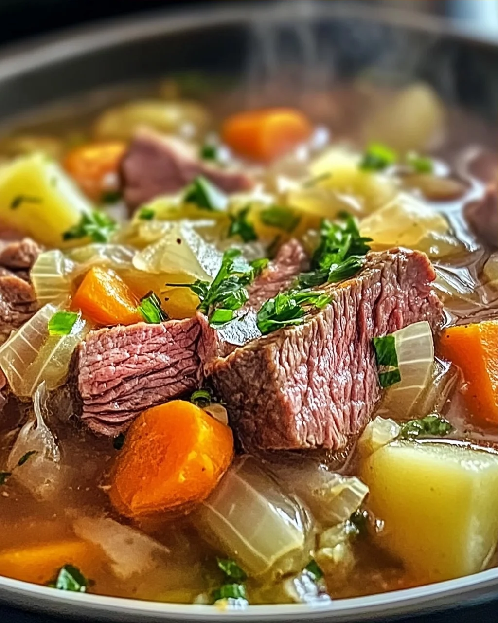 Gemütliche Rinderbrust- und Kohl-Suppe für kalte Tage