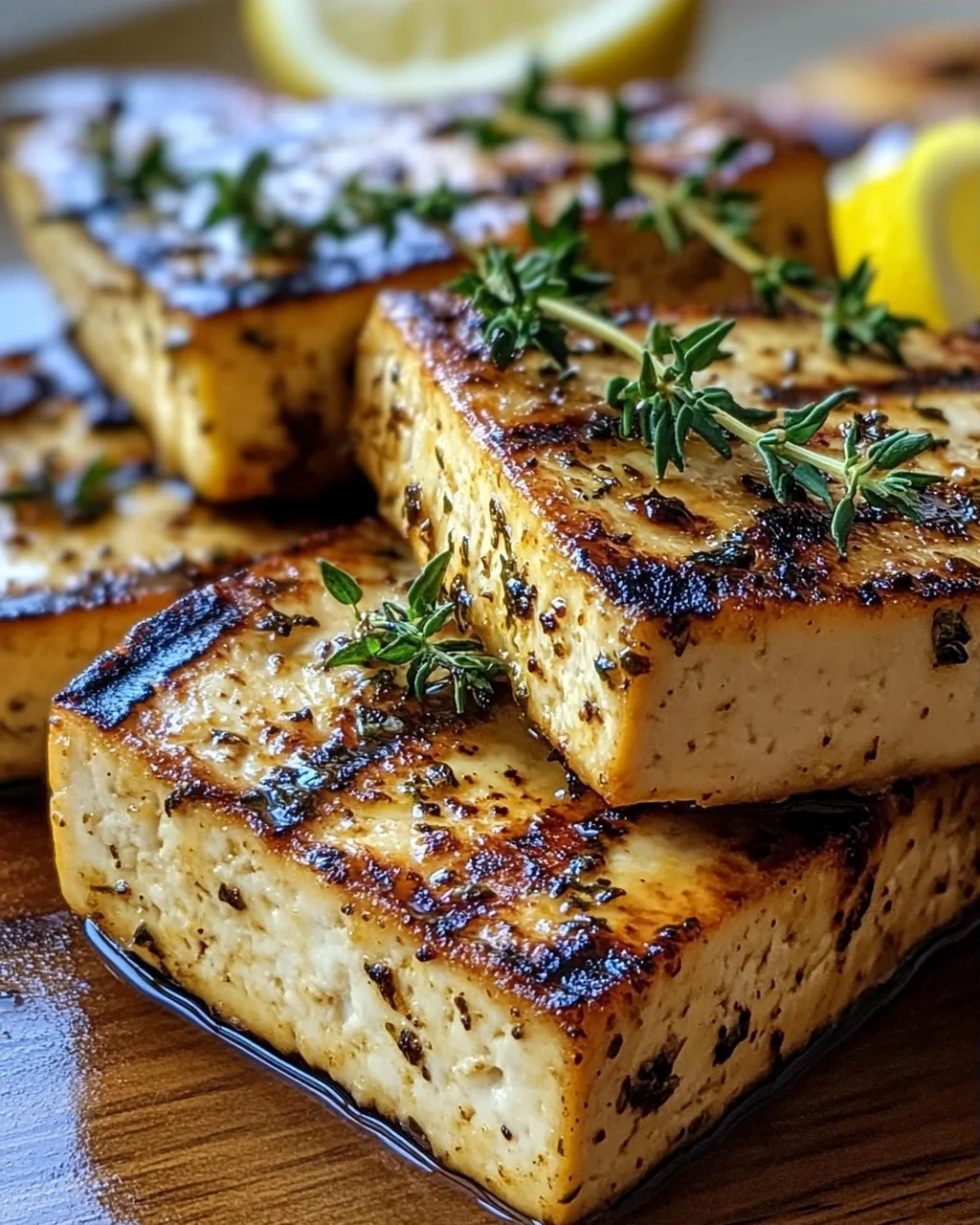 Griechischer gegrillter Tofu mit Zitrone und Thymian