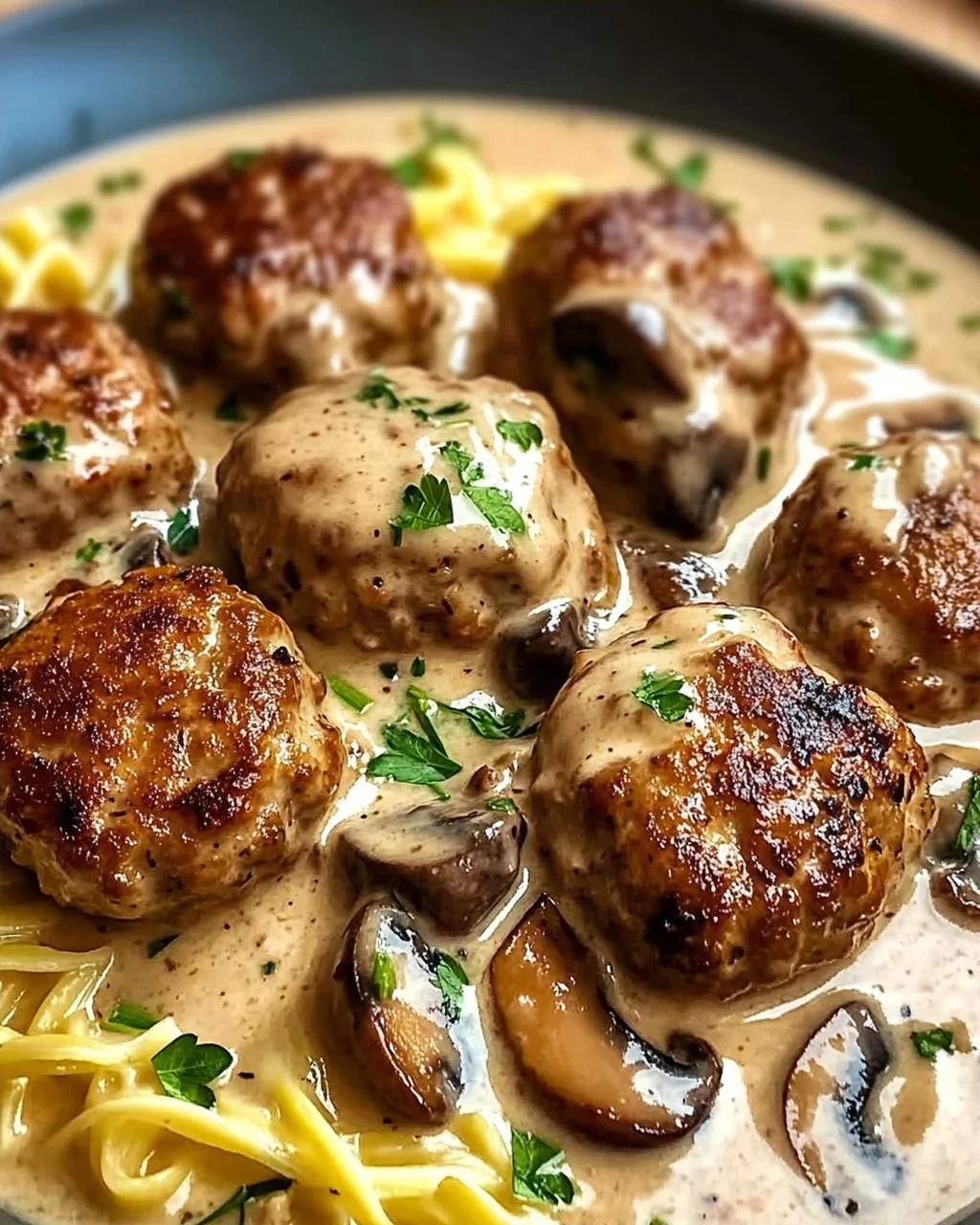 Hackbällchen in Champignon-Rahmsoße