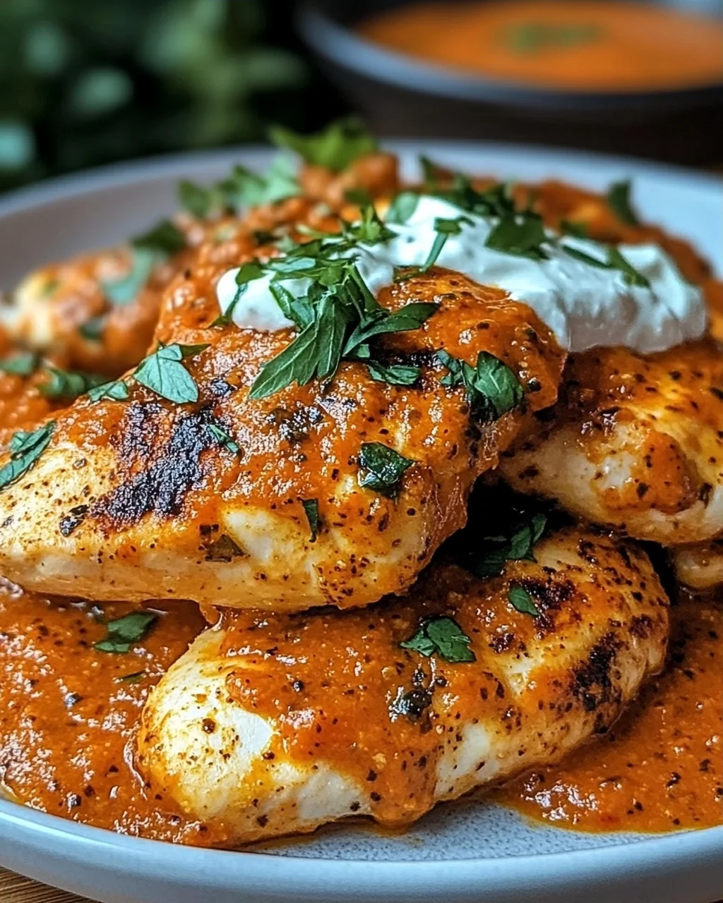 Hähnchenfilets mit einer Ajvar-Schmandsauce