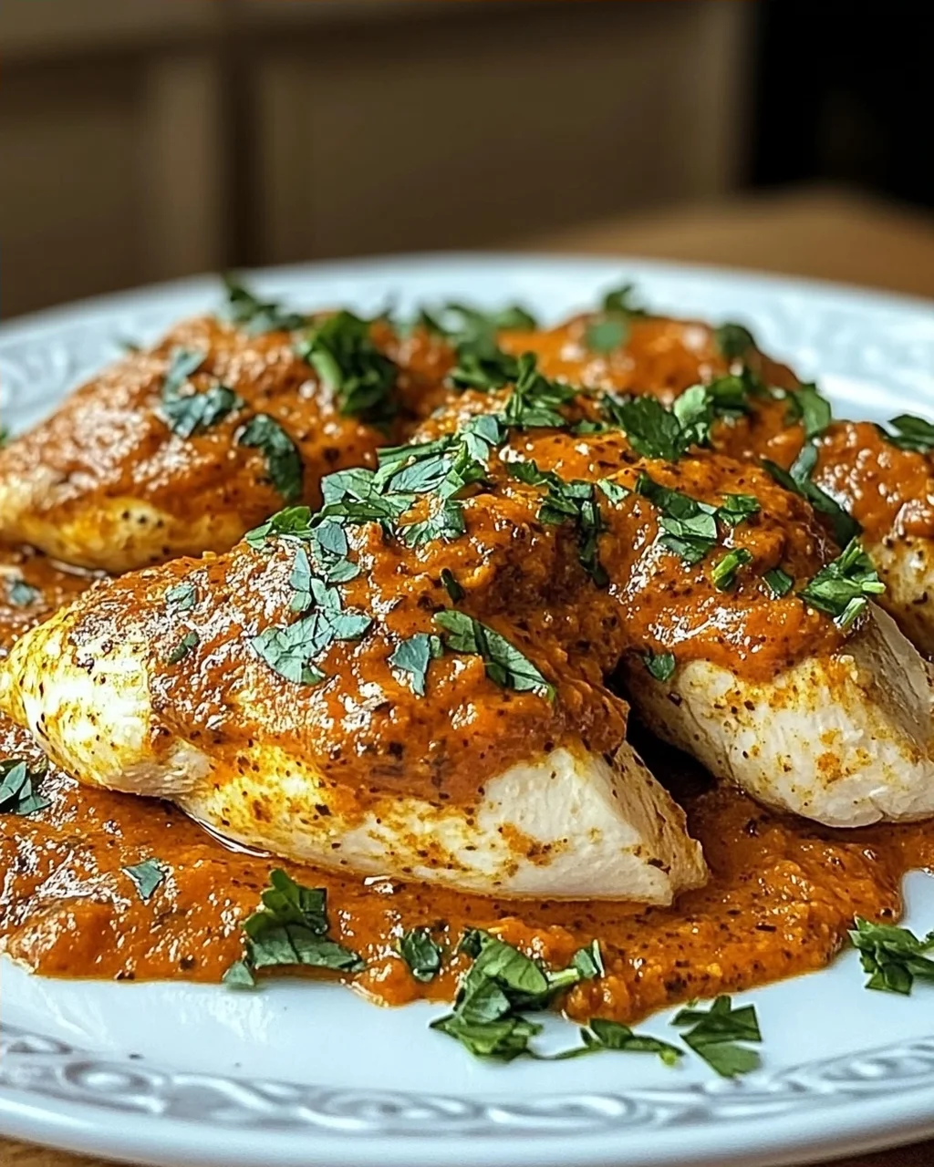 Hähnchenfilets mit einer Ajvar-Schmandsauce