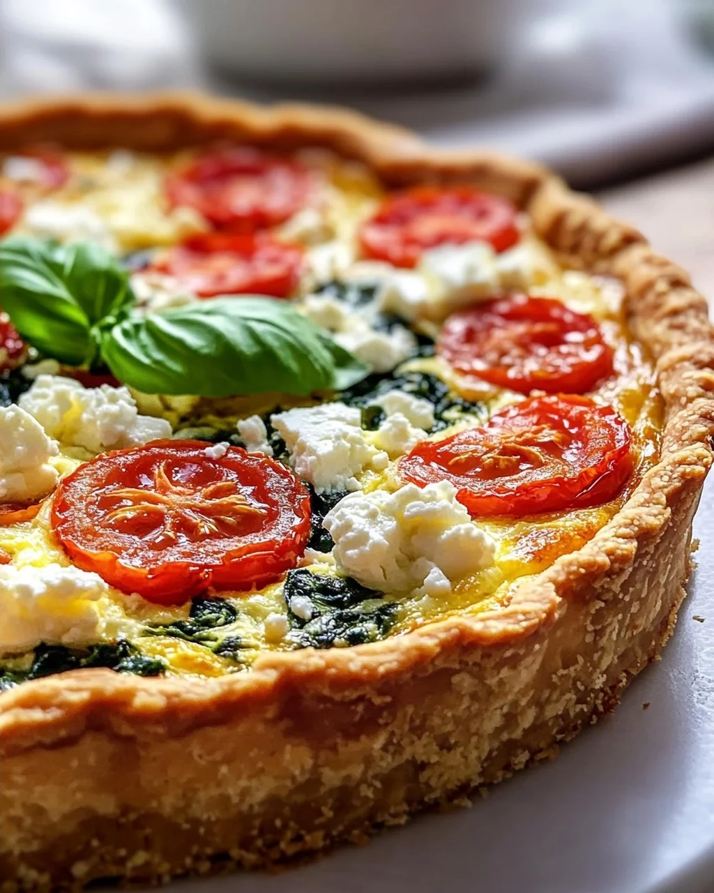 Herzhafte Quiche: Tomate, Feta, Basilikum & Spinat