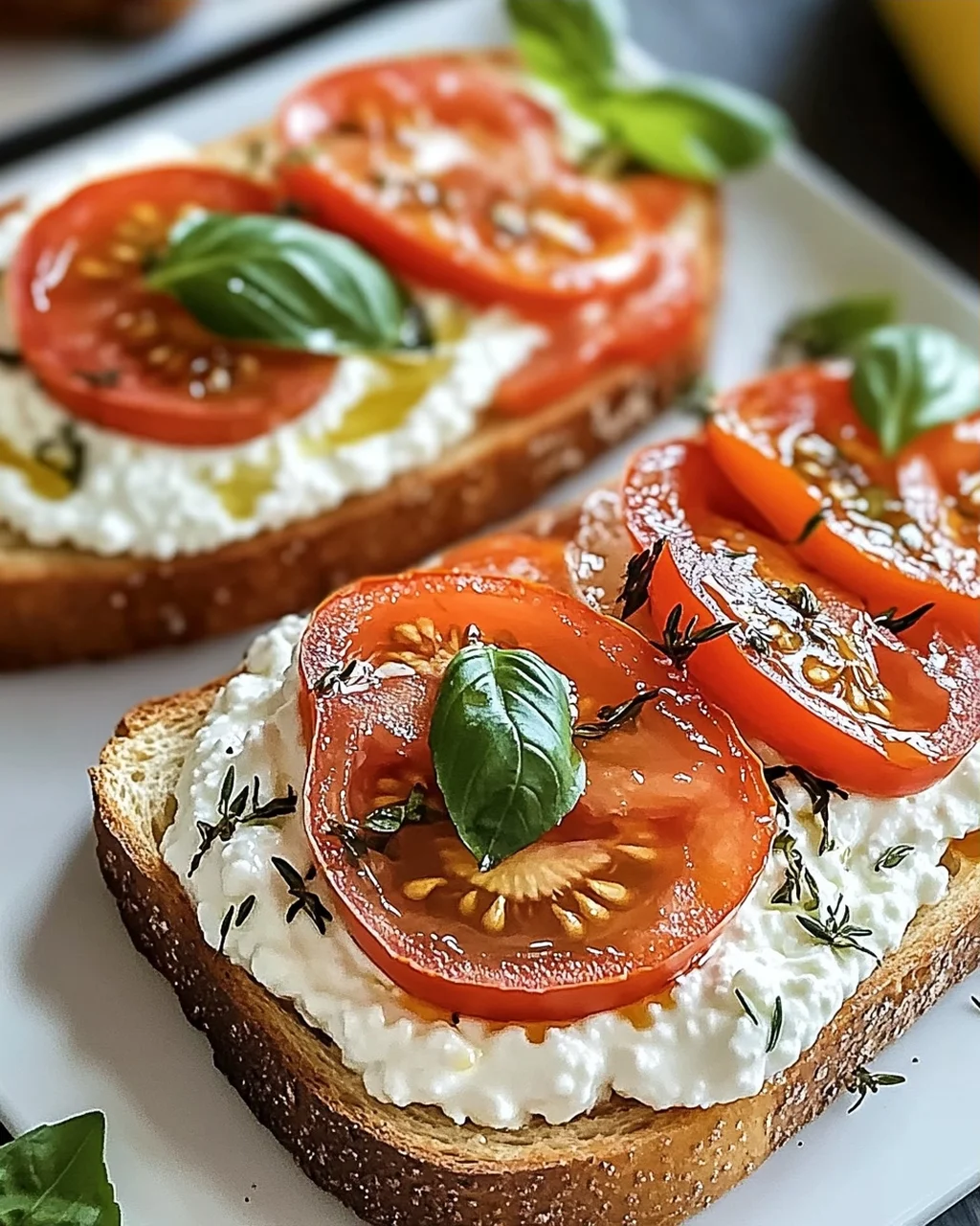 Herzhafter geschlagener Hüttenkäse-Toast mit Tomaten
