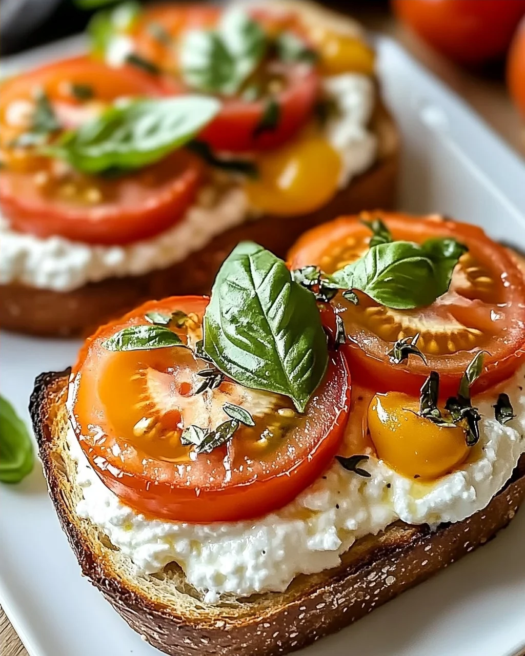 Herzhafter geschlagener Hüttenkäse-Toast mit Tomaten
