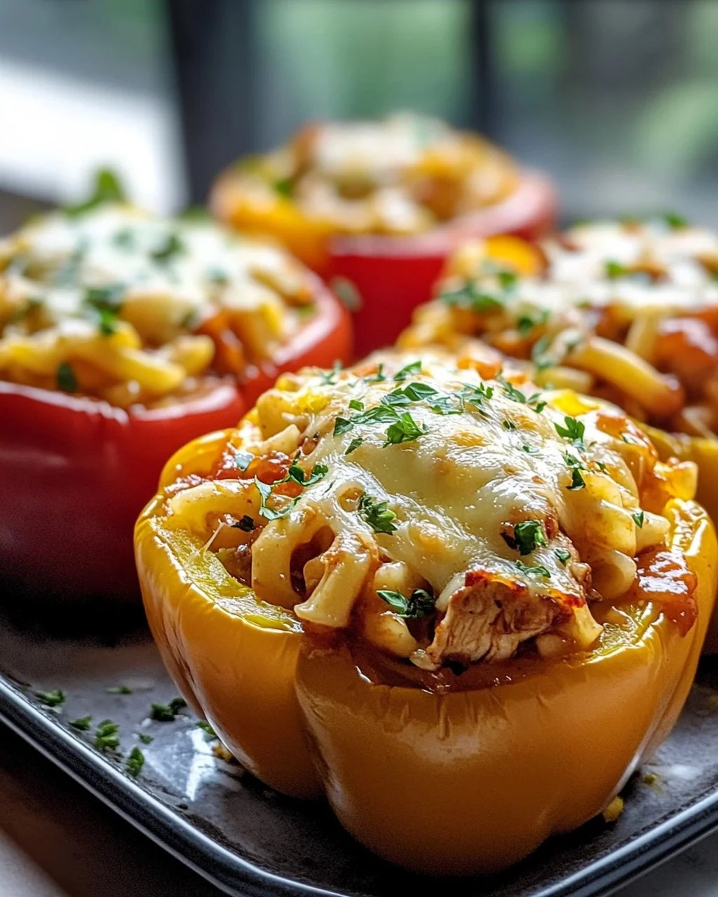 Honig-Knoblauch BBQ Hühnchen Pasta gefüllte Paprika Rezept