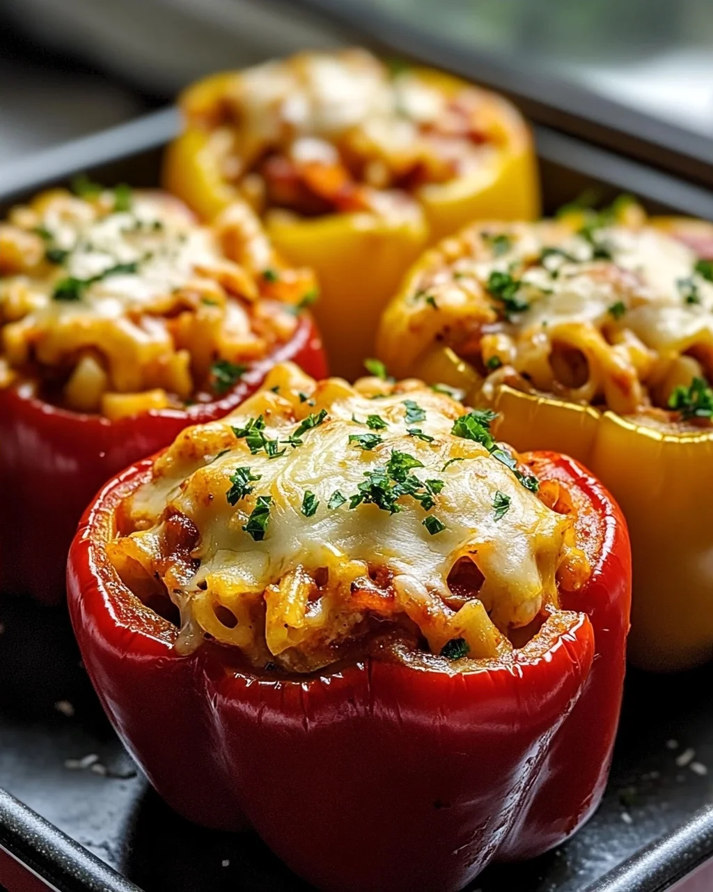 Honig-Knoblauch BBQ Hühnchen Pasta gefüllte Paprika Rezept