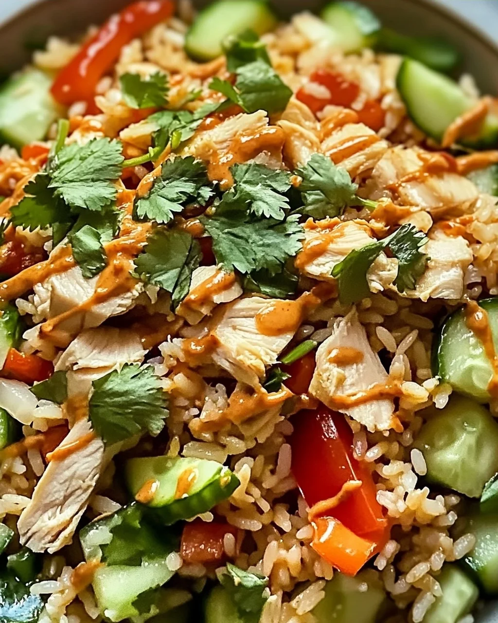 Hühnchen Crispy Reis Salat mit Erdnussdressing schnell & lecker