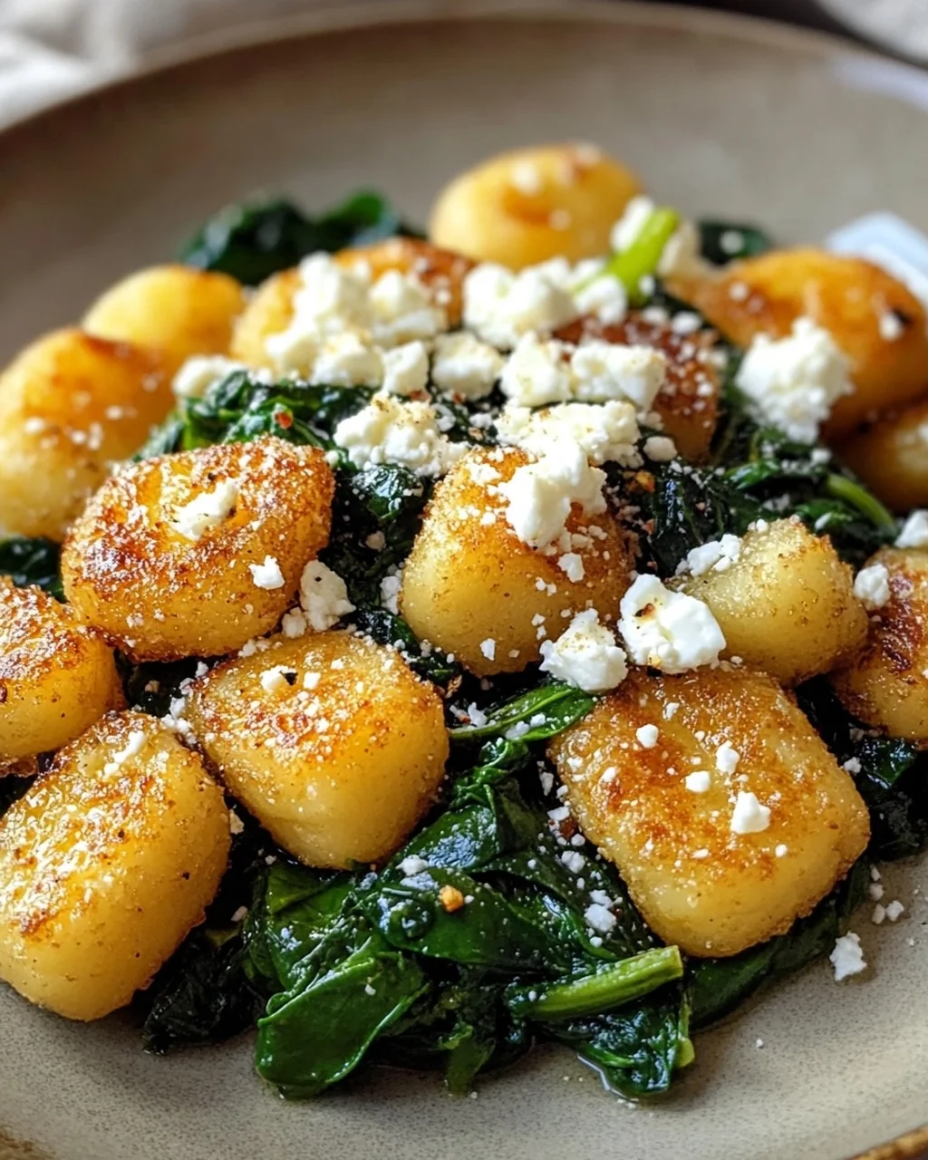 Knusprige Gnocchi mit Spinat und Feta