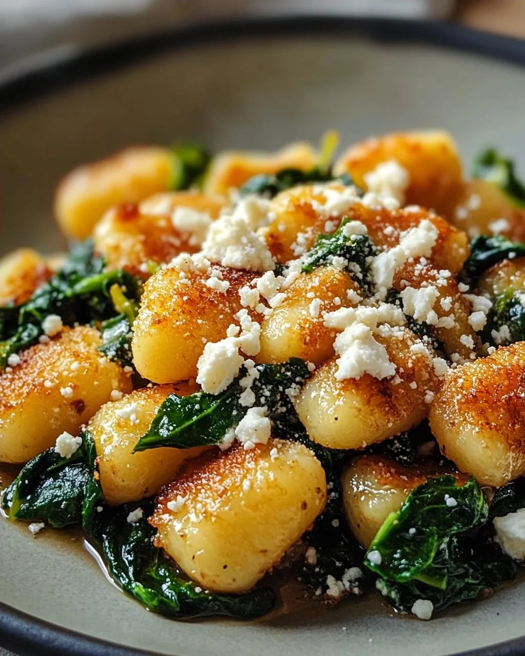Knusprige Gnocchi mit Spinat und Feta