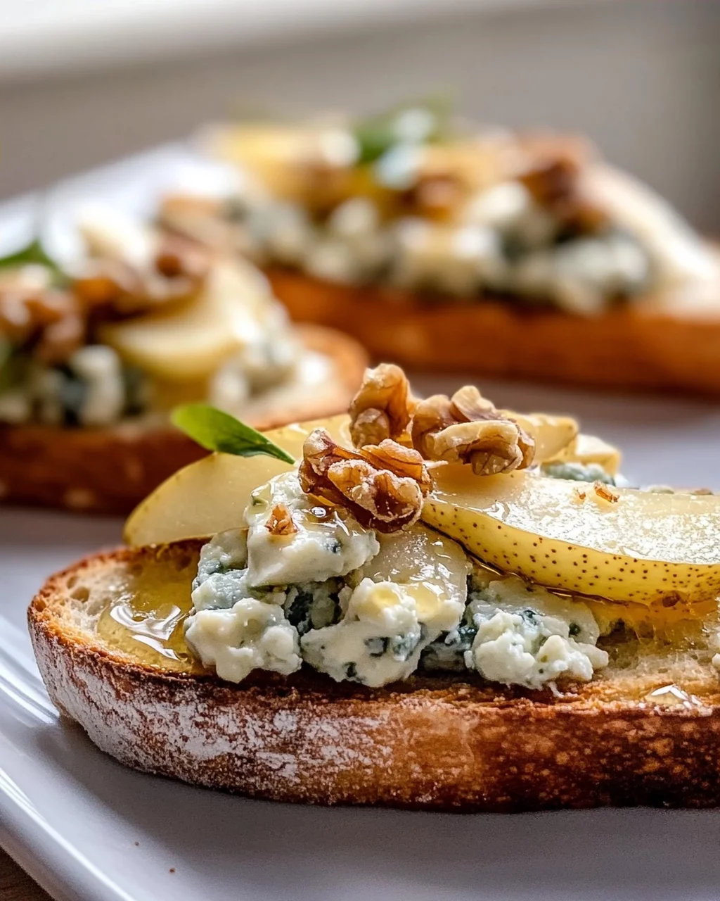 Köstliche Gorgonzola Birnen Bruschetta auf Baguette Rezept