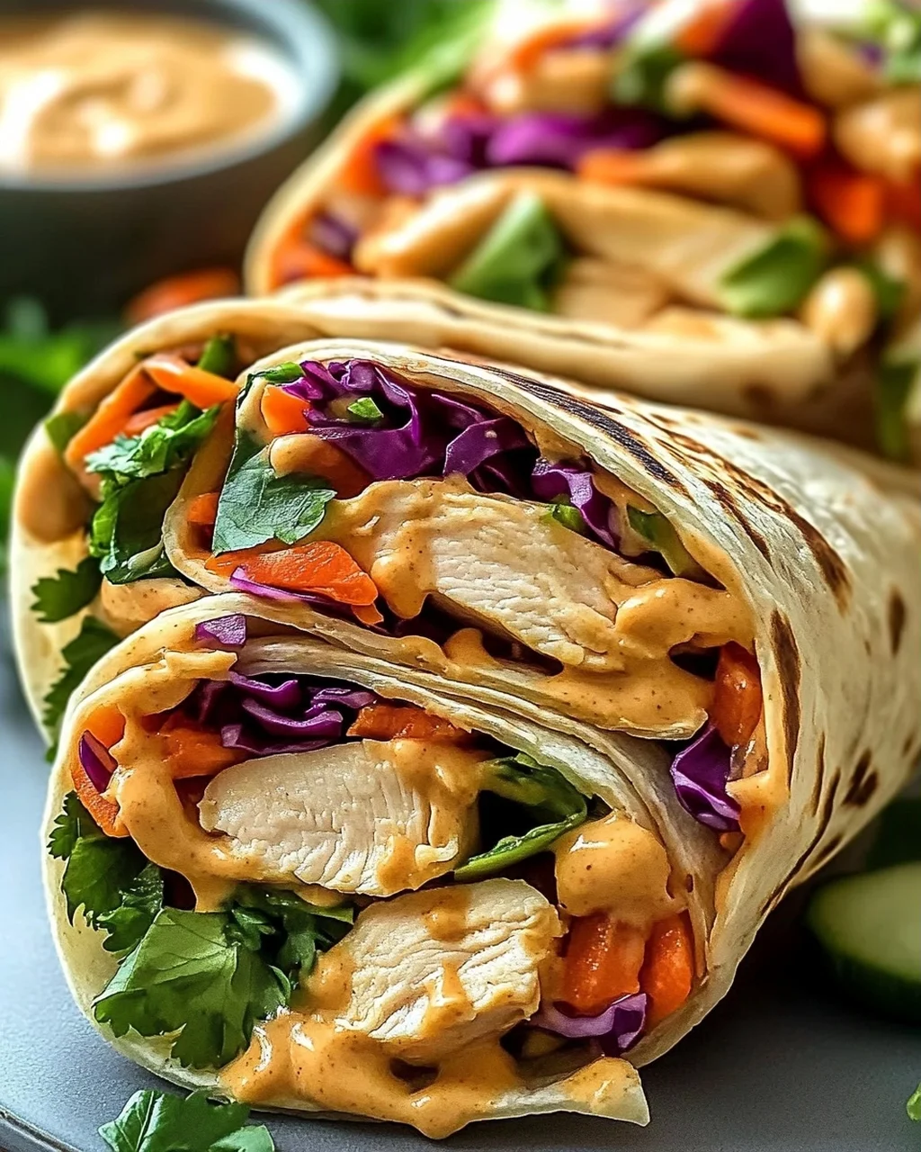 Köstliche Thai Erdnuss Hähnchen Wraps