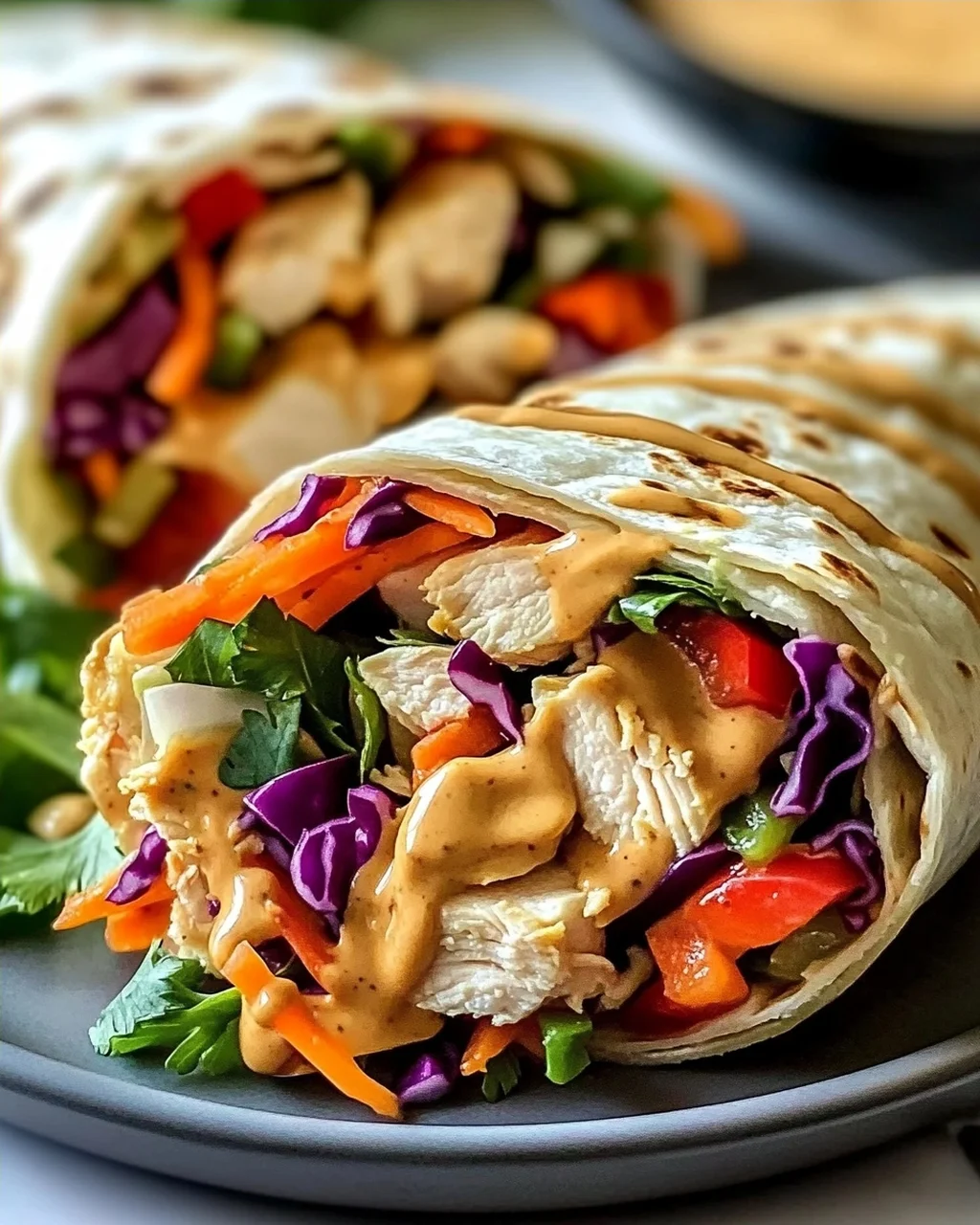 Köstliche Thai Erdnuss Hähnchen Wraps