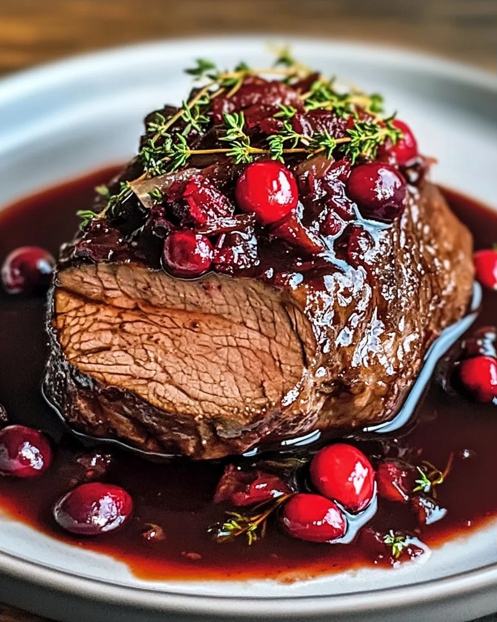 Langsam geschmortes Rindfleisch mit Cranberry-Balsamico-Glasur