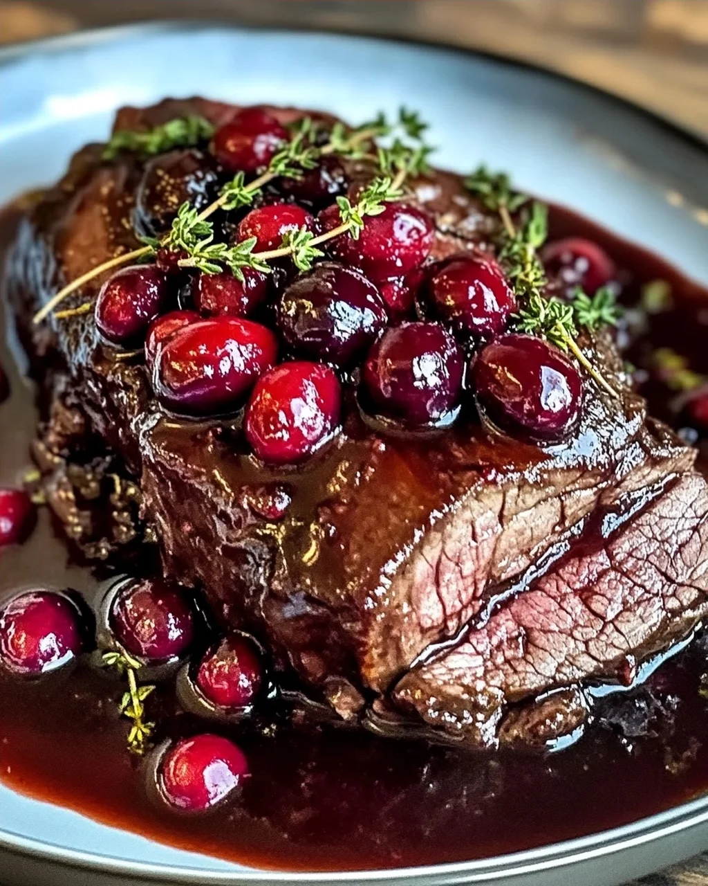 Langsam geschmortes Rindfleisch mit Cranberry-Balsamico-Glasur