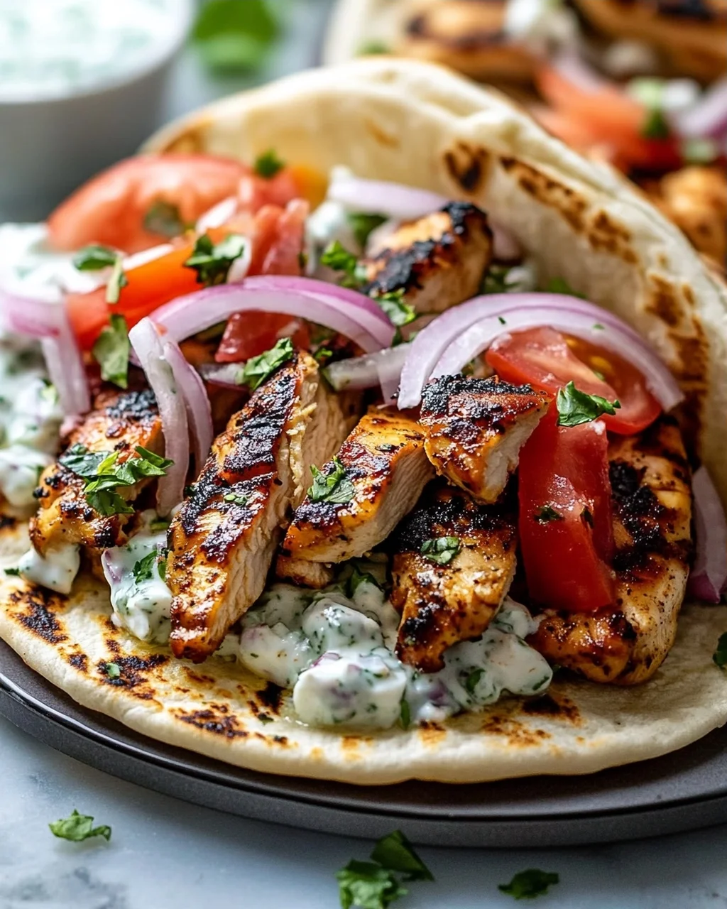 Mediterranes Hähnchen-Gyros mit cremigem Feta-Tzatziki