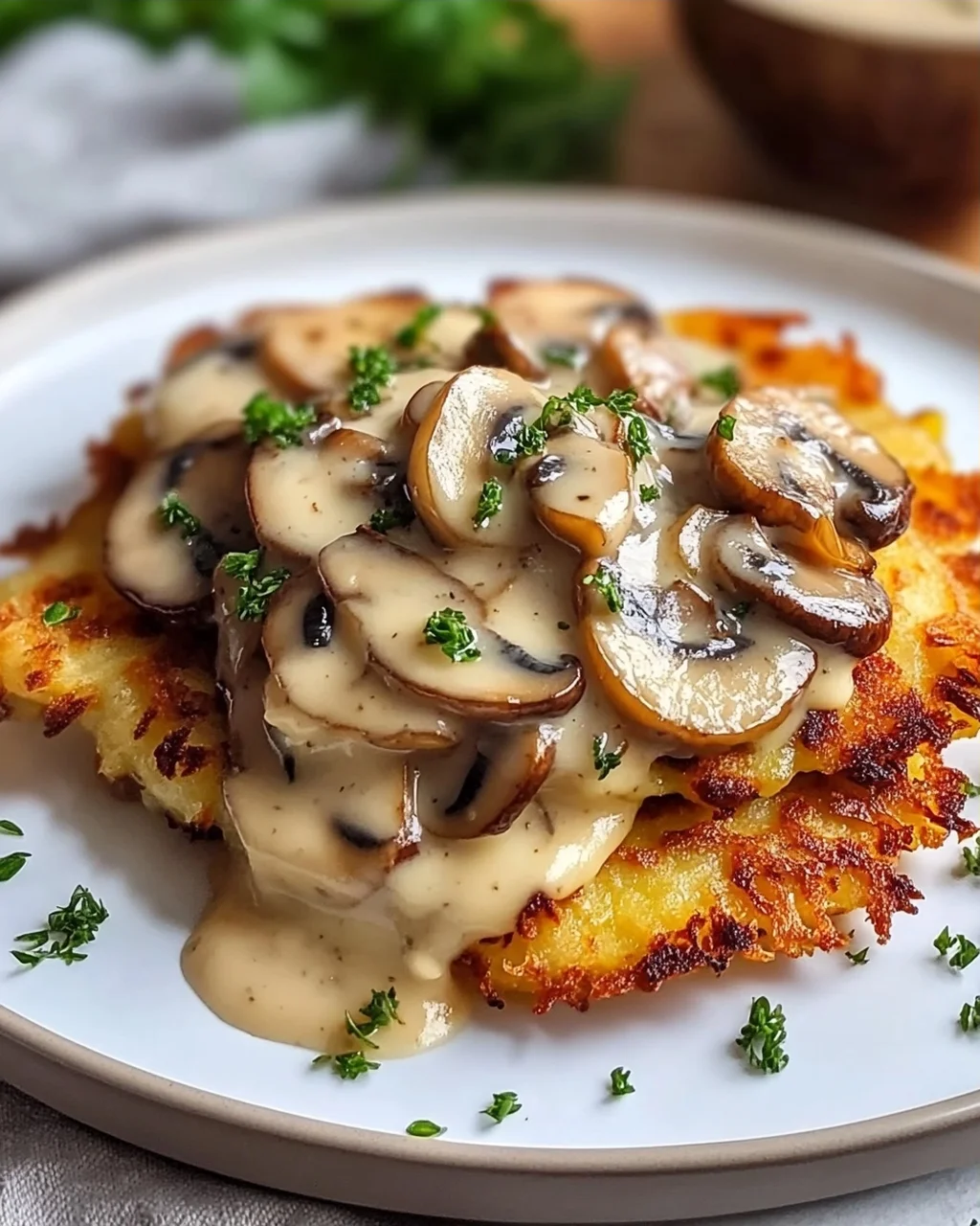 Mozzarella Rosti mit Zwiebel-Pilzrahmsauce – Lecker & Einfach!