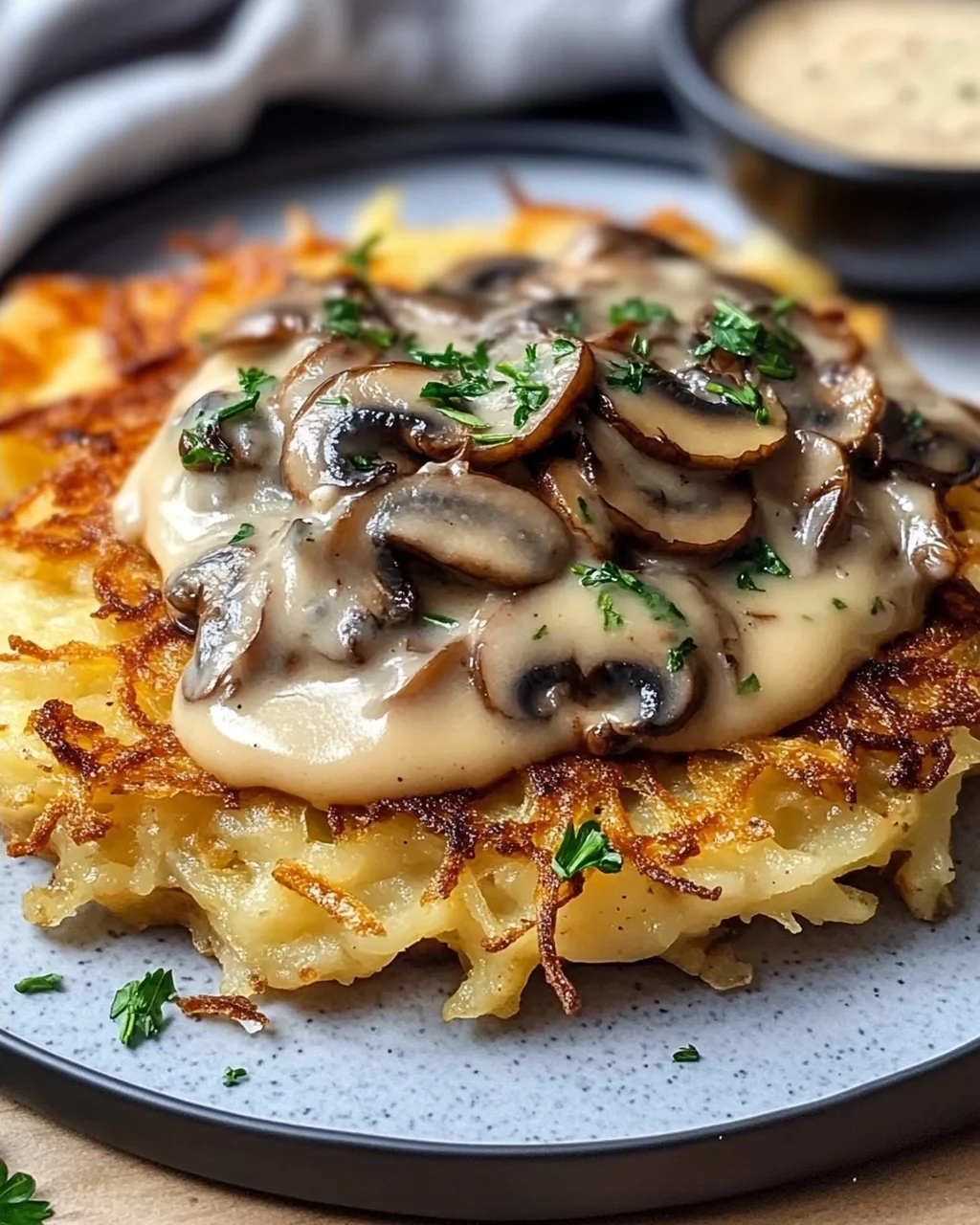 Mozzarella Rosti mit Zwiebel-Pilzrahmsauce – Lecker & Einfach!