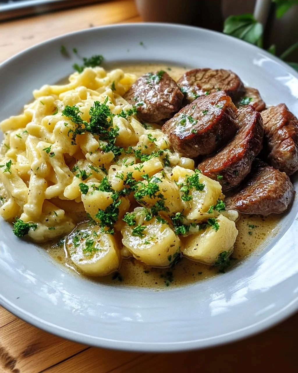 Omas Kohlrabigemüse mit Rinder-Frikadellen und Spätzle