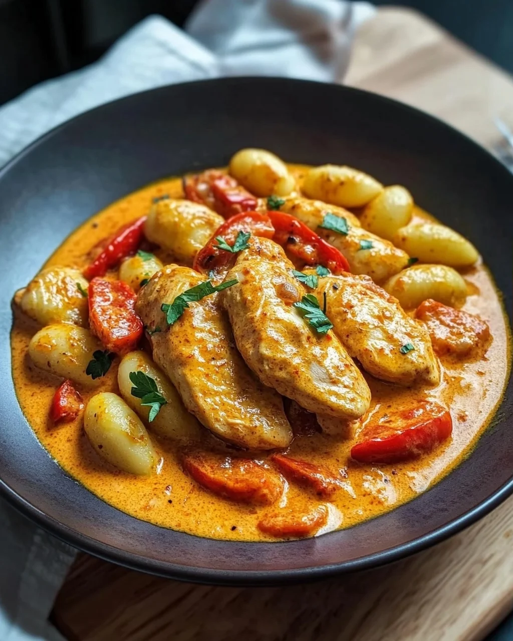 Paprika-Sahne-Hähnchen mit Gnocchi