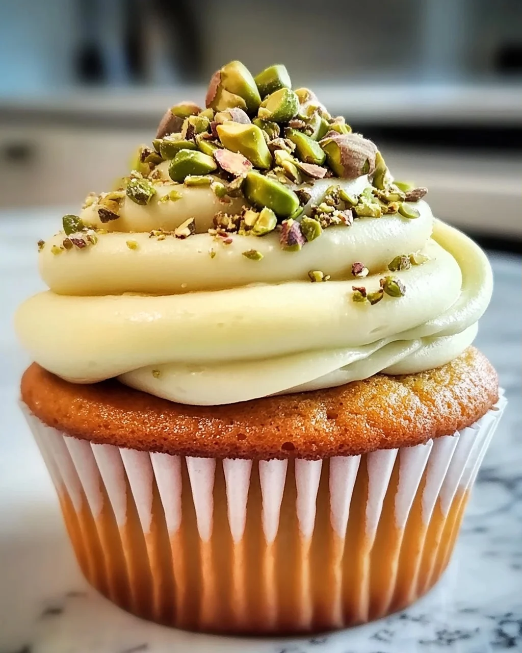 Pistazien-Cupcakes mit cremigem Vanille-Frosting