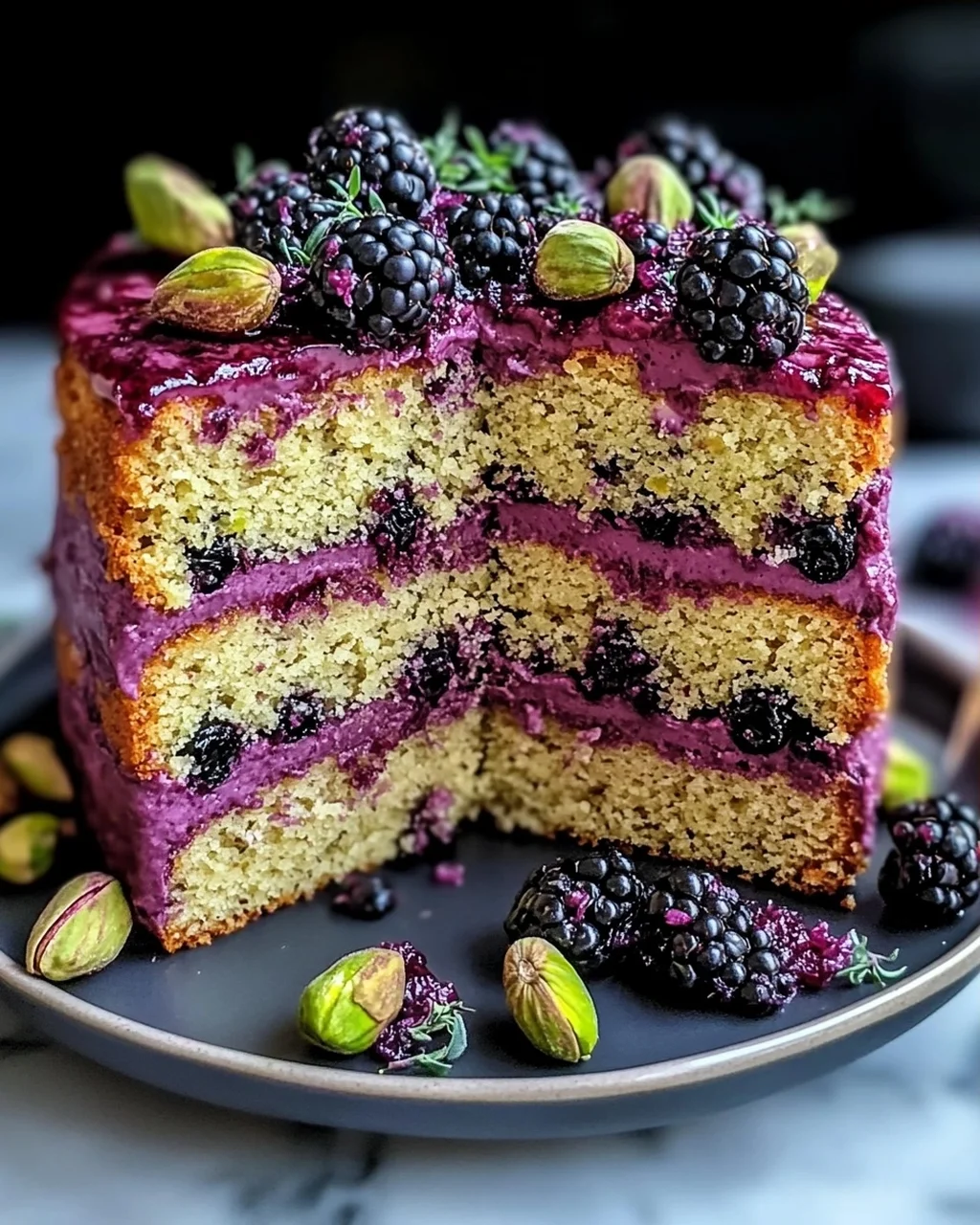 Pistazien- und Brombeeren-Olivenölkuchen für Feinschmecker